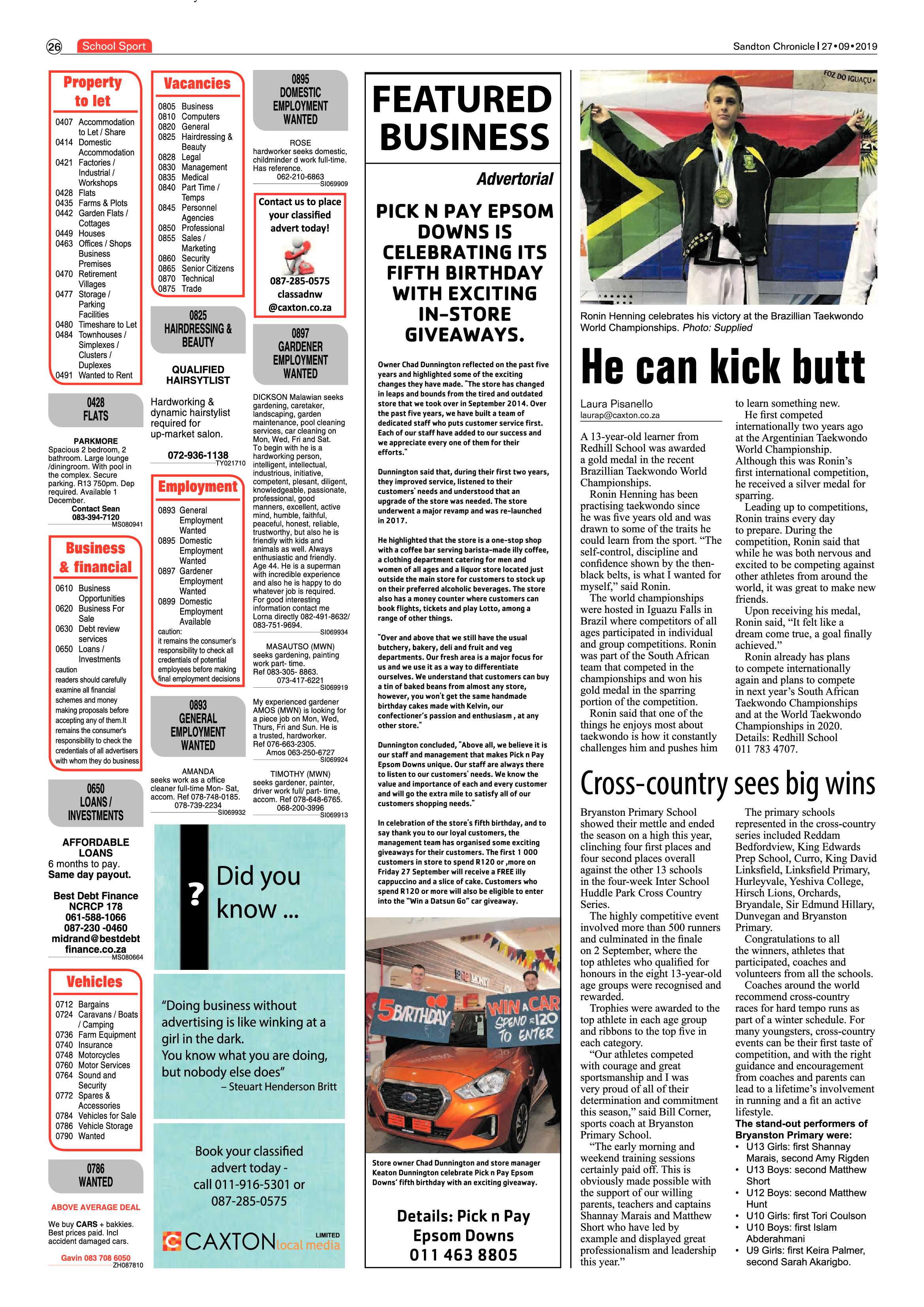 Sandton Chronicle 27 September, 2019 page 26