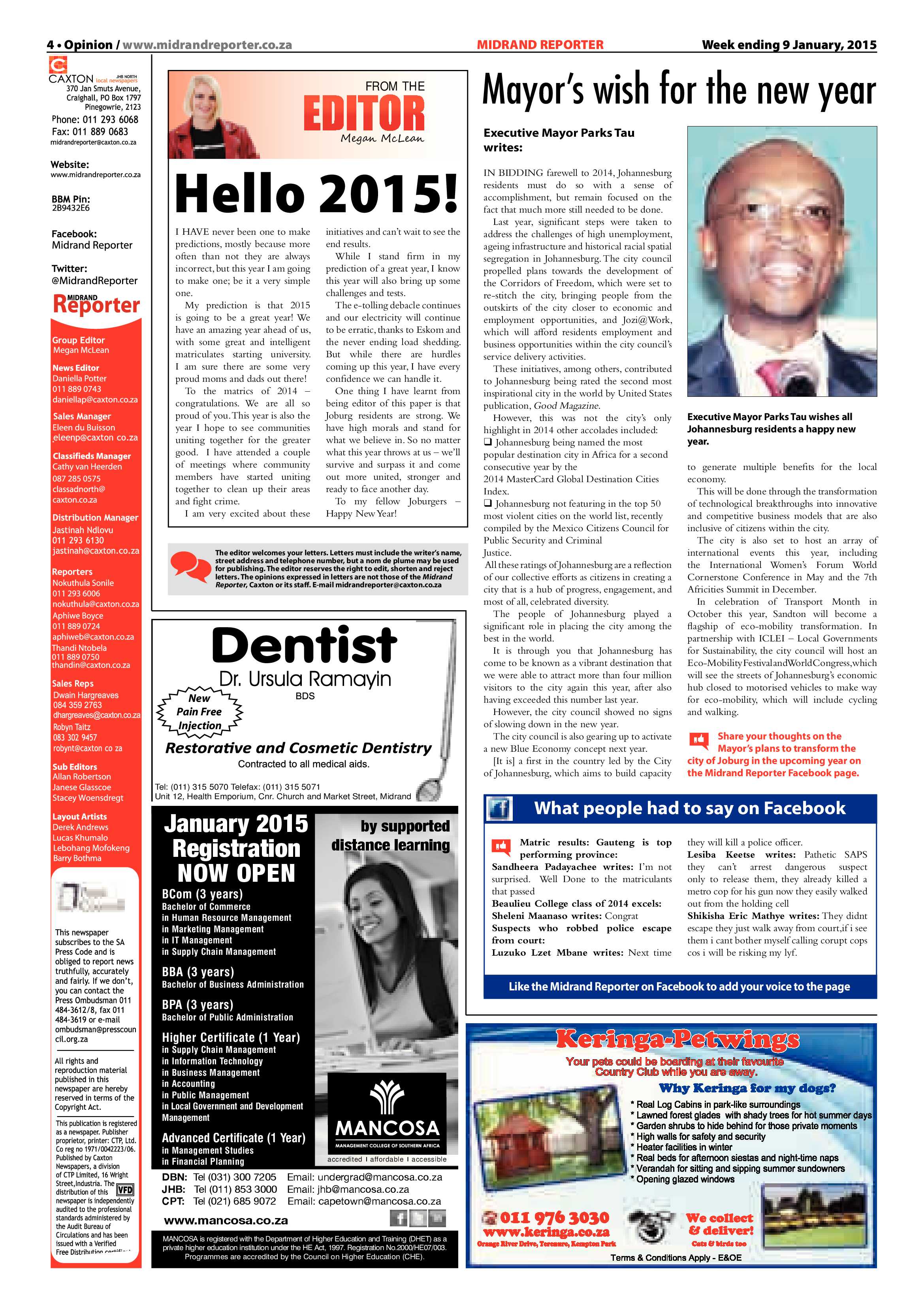 Midrand Reporter 09 January 2015 page 4