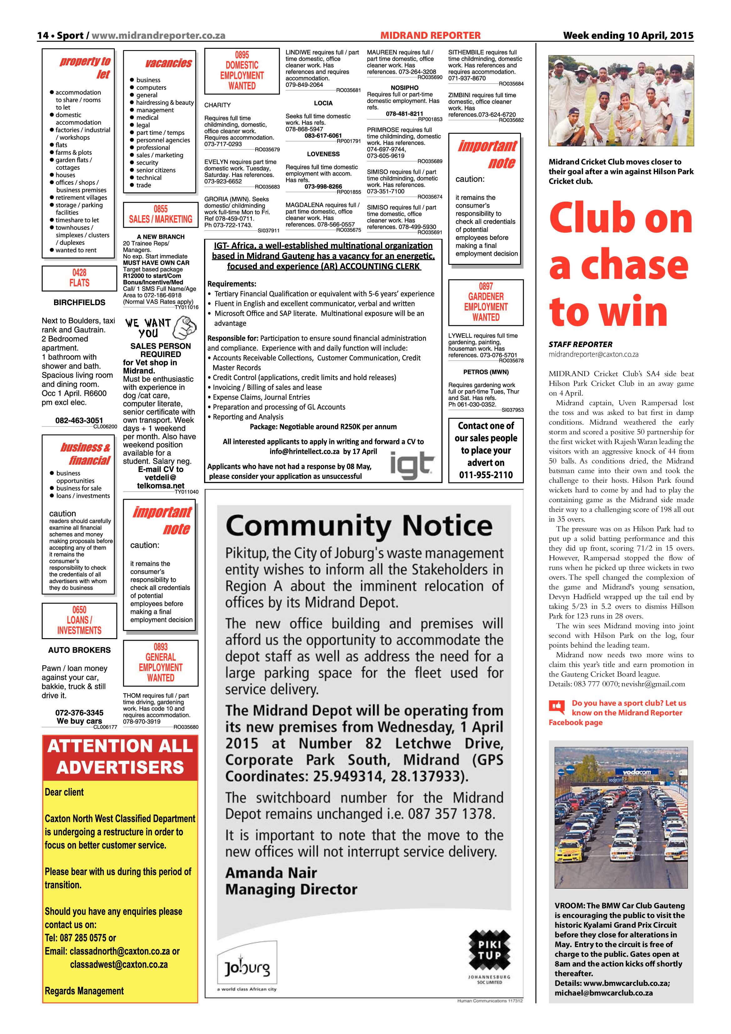 MIdrand Reporter 10 April 2015 page 14