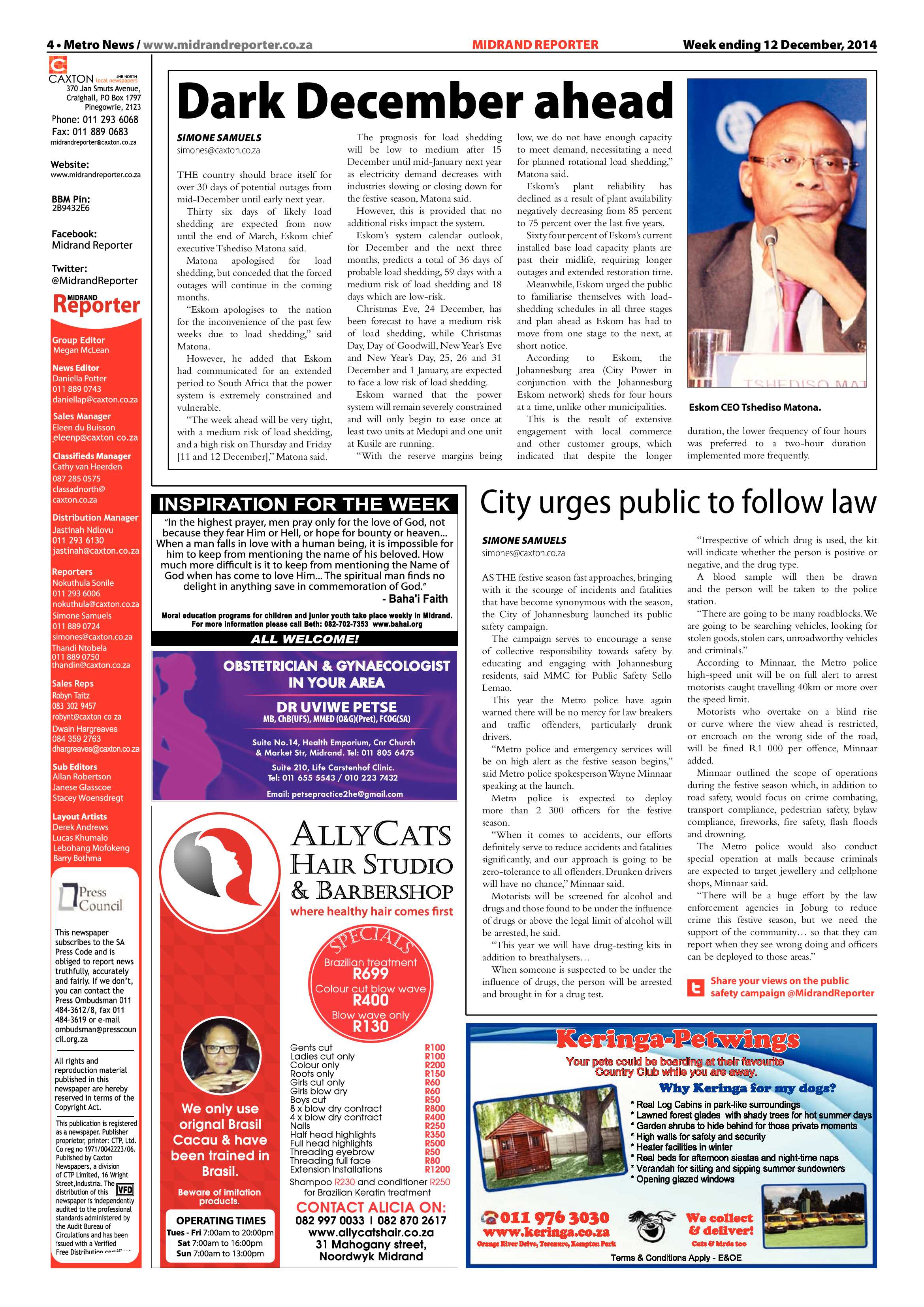 Midrand Reporter 12 December 2014 page 4