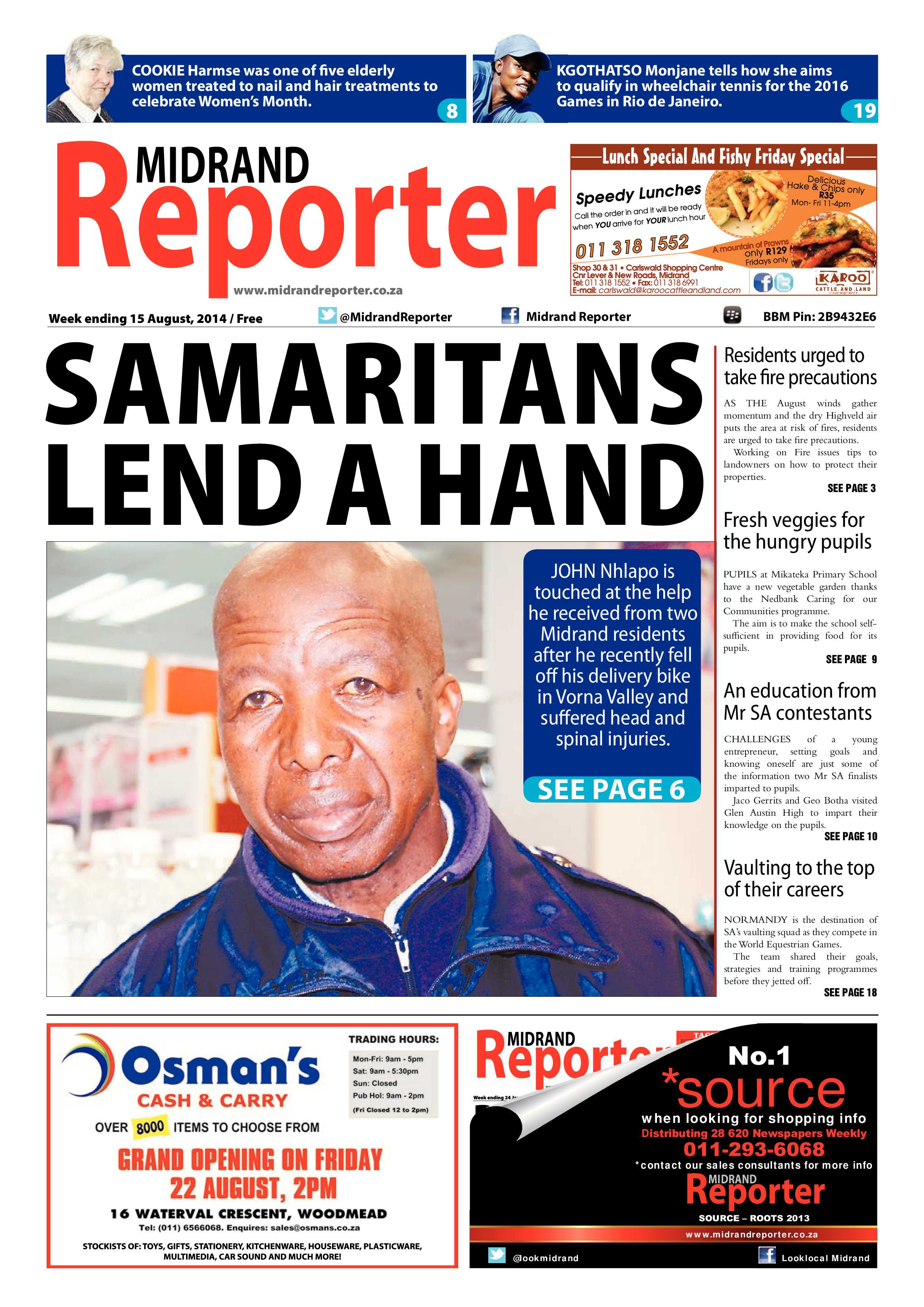 Midrand Reporter 15 August 2014 page 1
