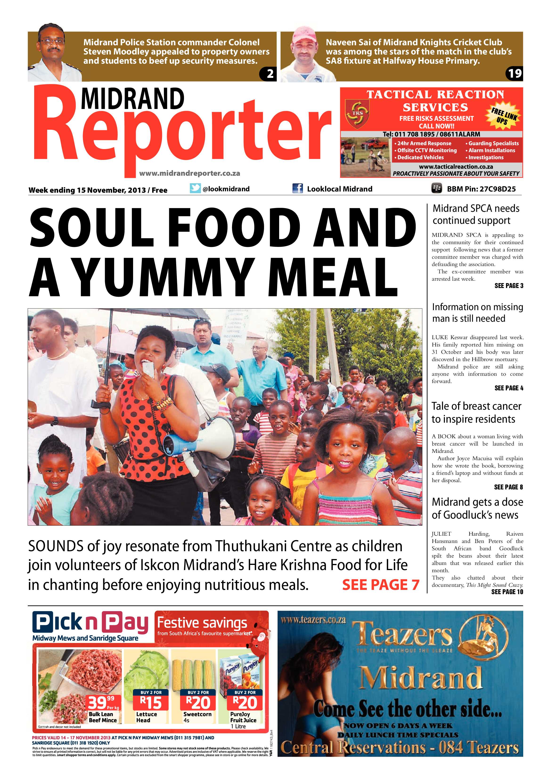 Midrand Reporter 15 November 2013 page 1