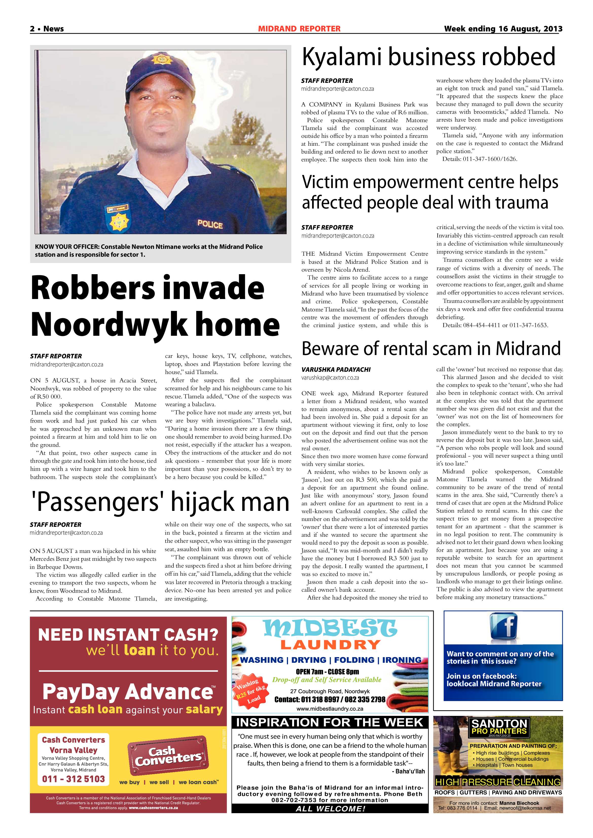 Midrand Reporter 16 August 2013 page 2