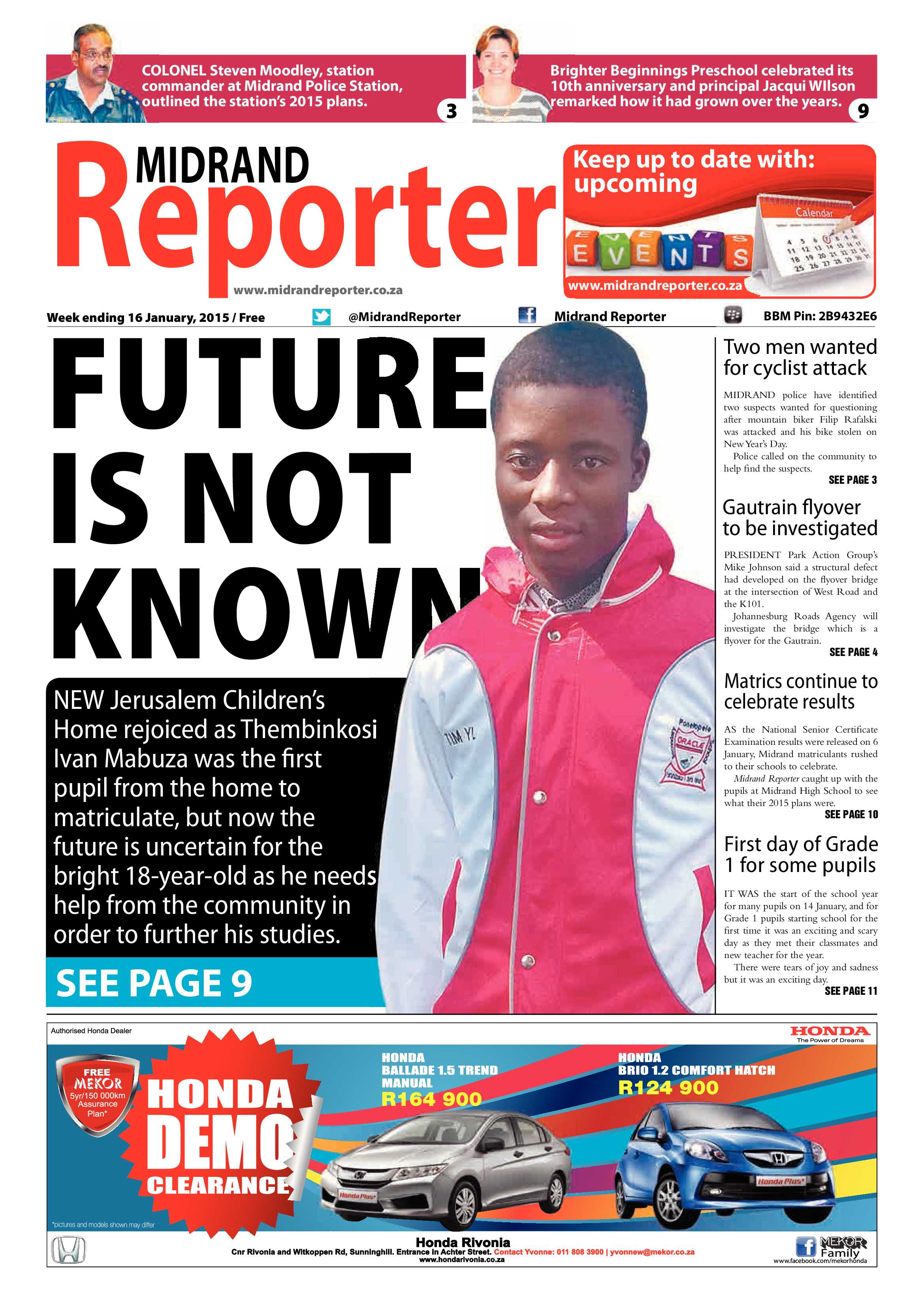 Midrand Reporter 16 January 2015 page 1