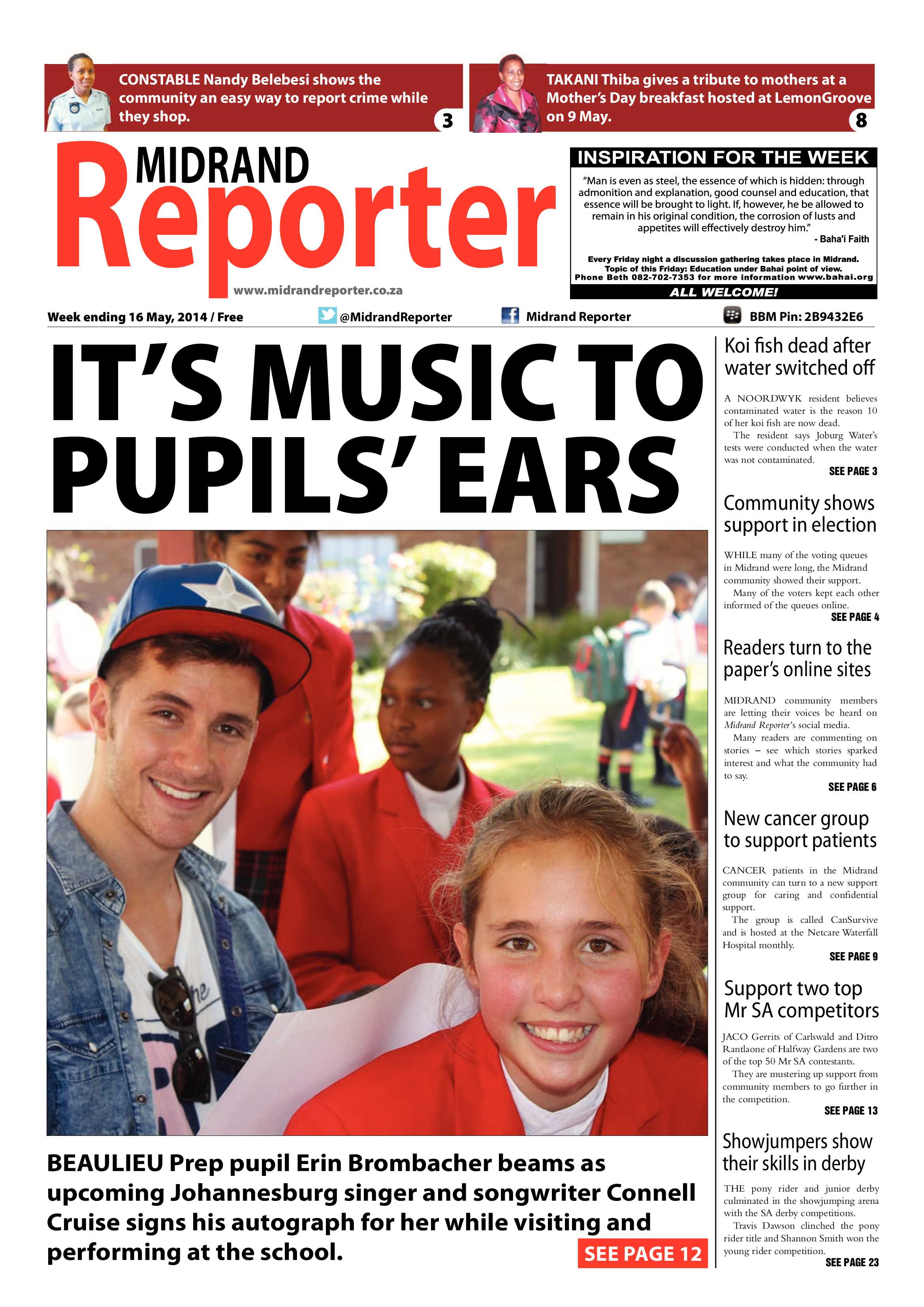 Midrand Reporter 16 May 2014 page 1