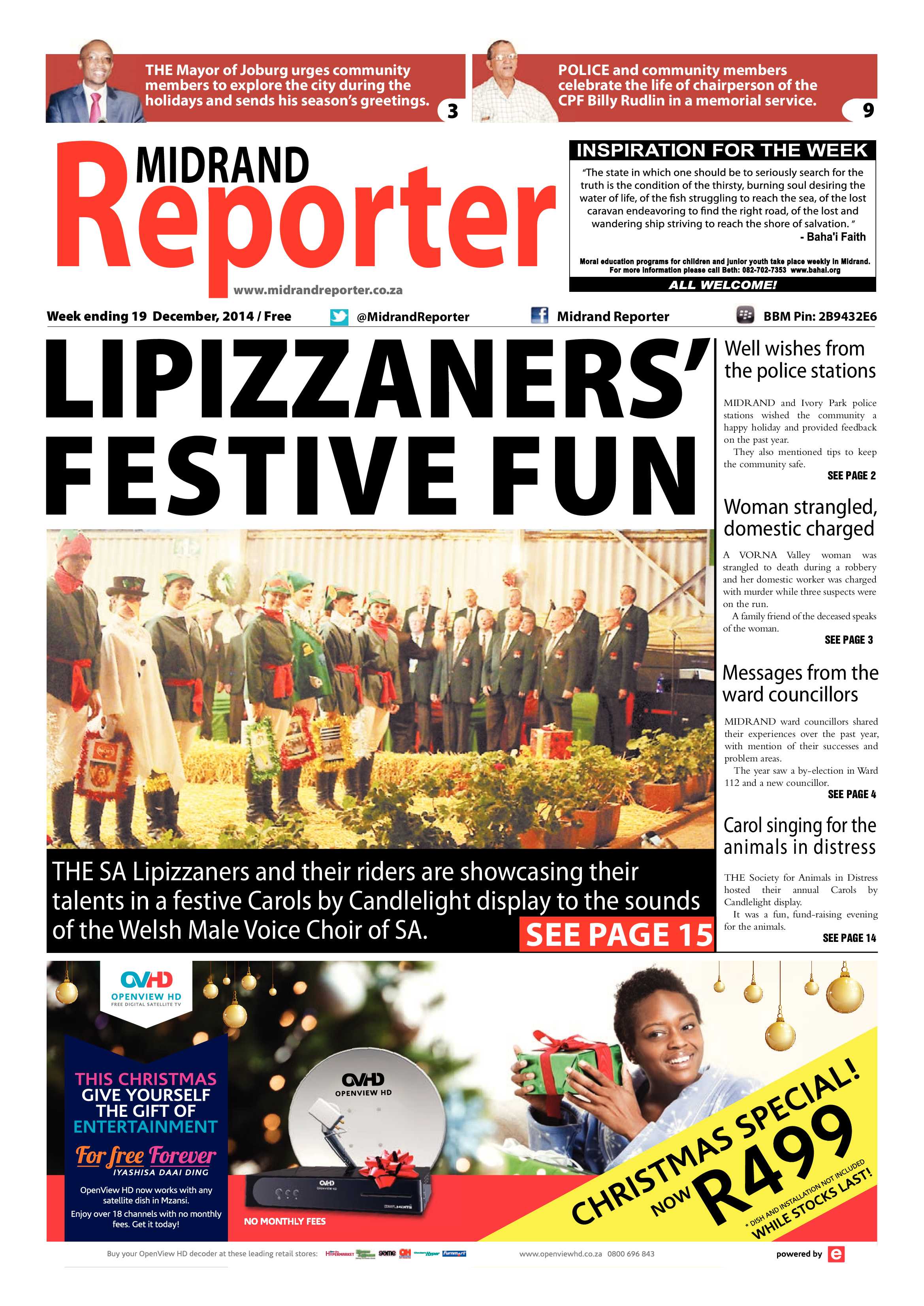 Midrand Reporter 19 December 2014 page 1