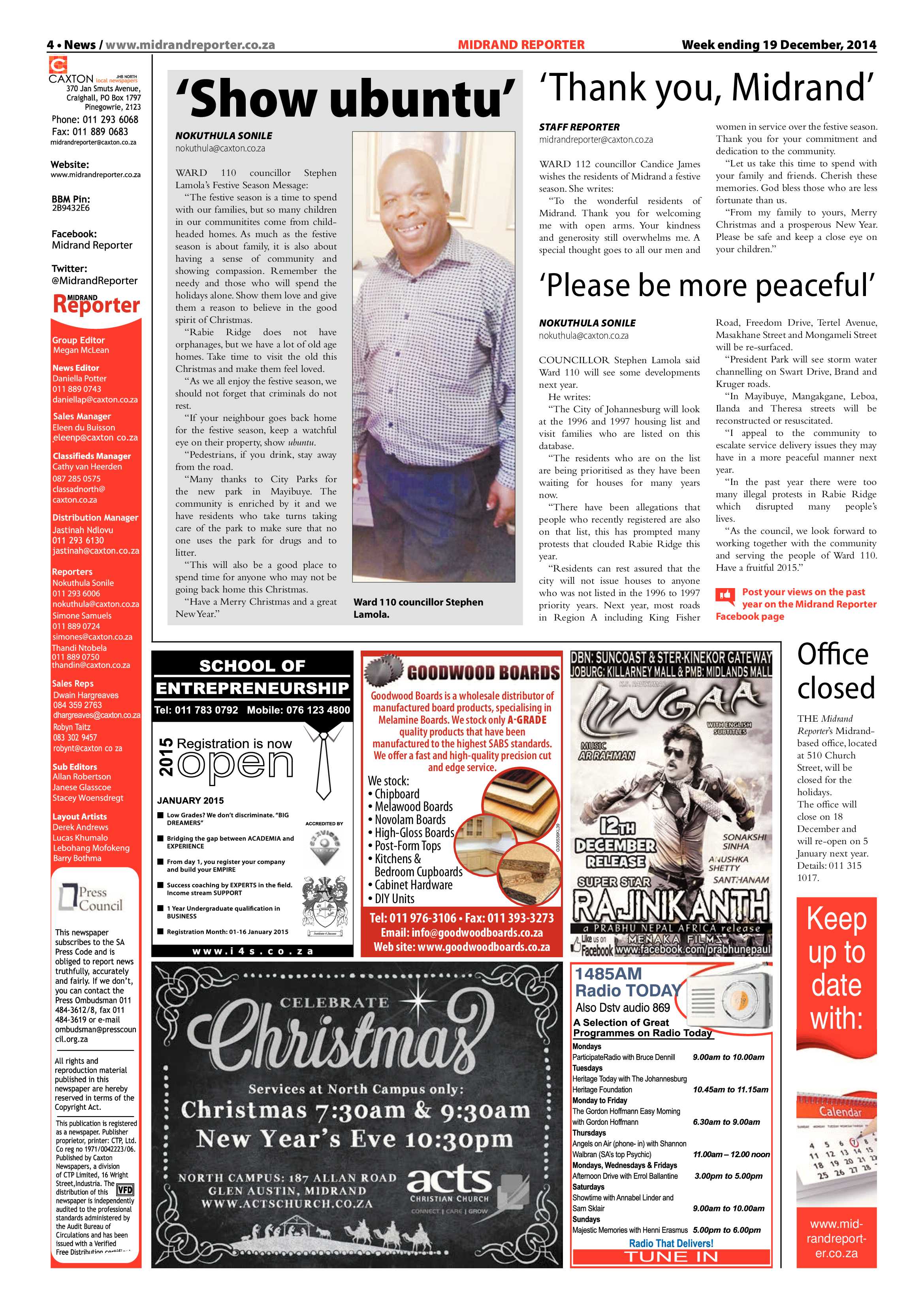 Midrand Reporter 19 December 2014 page 4