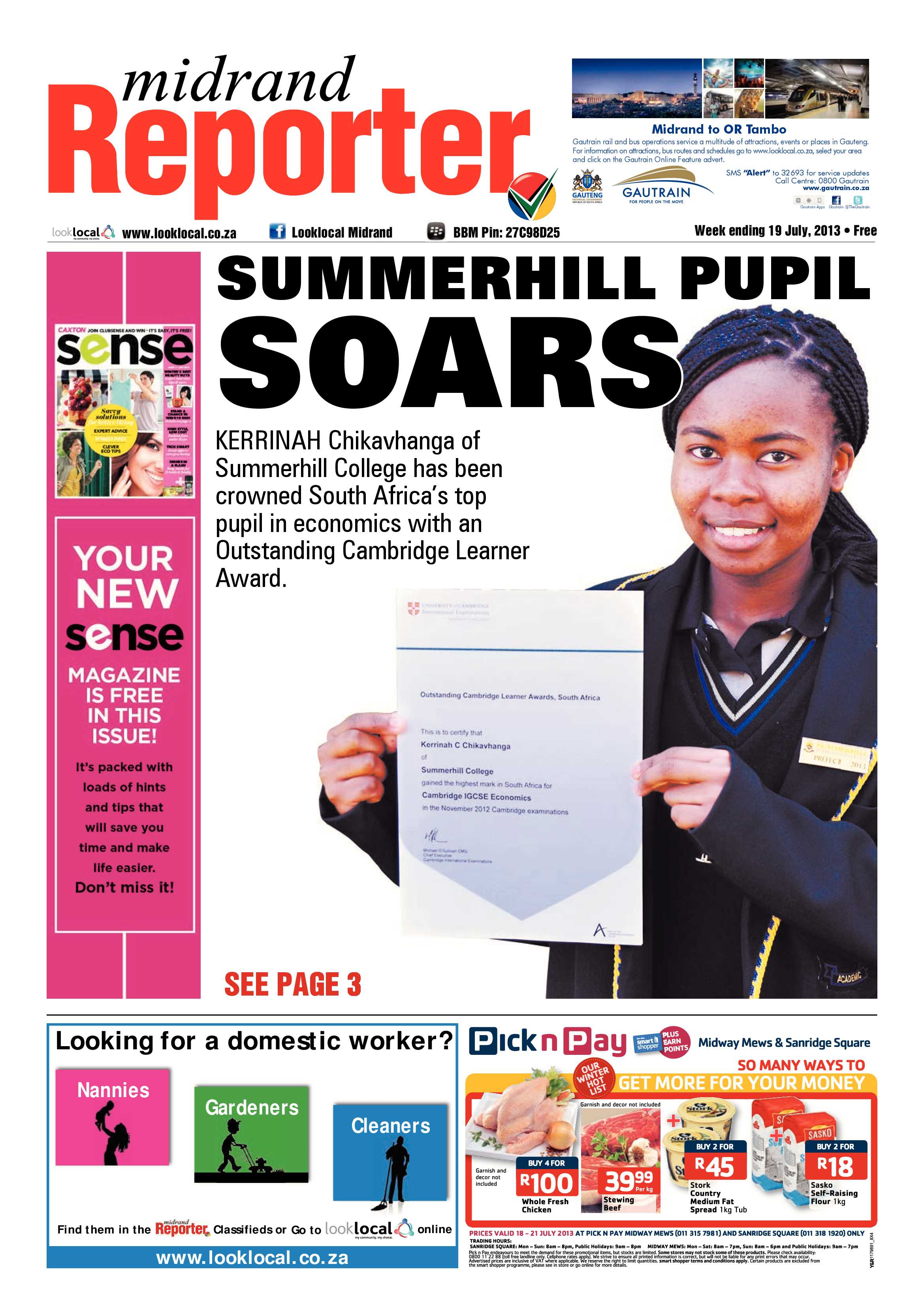 Midrand Reporter 19 July 2013 page 1