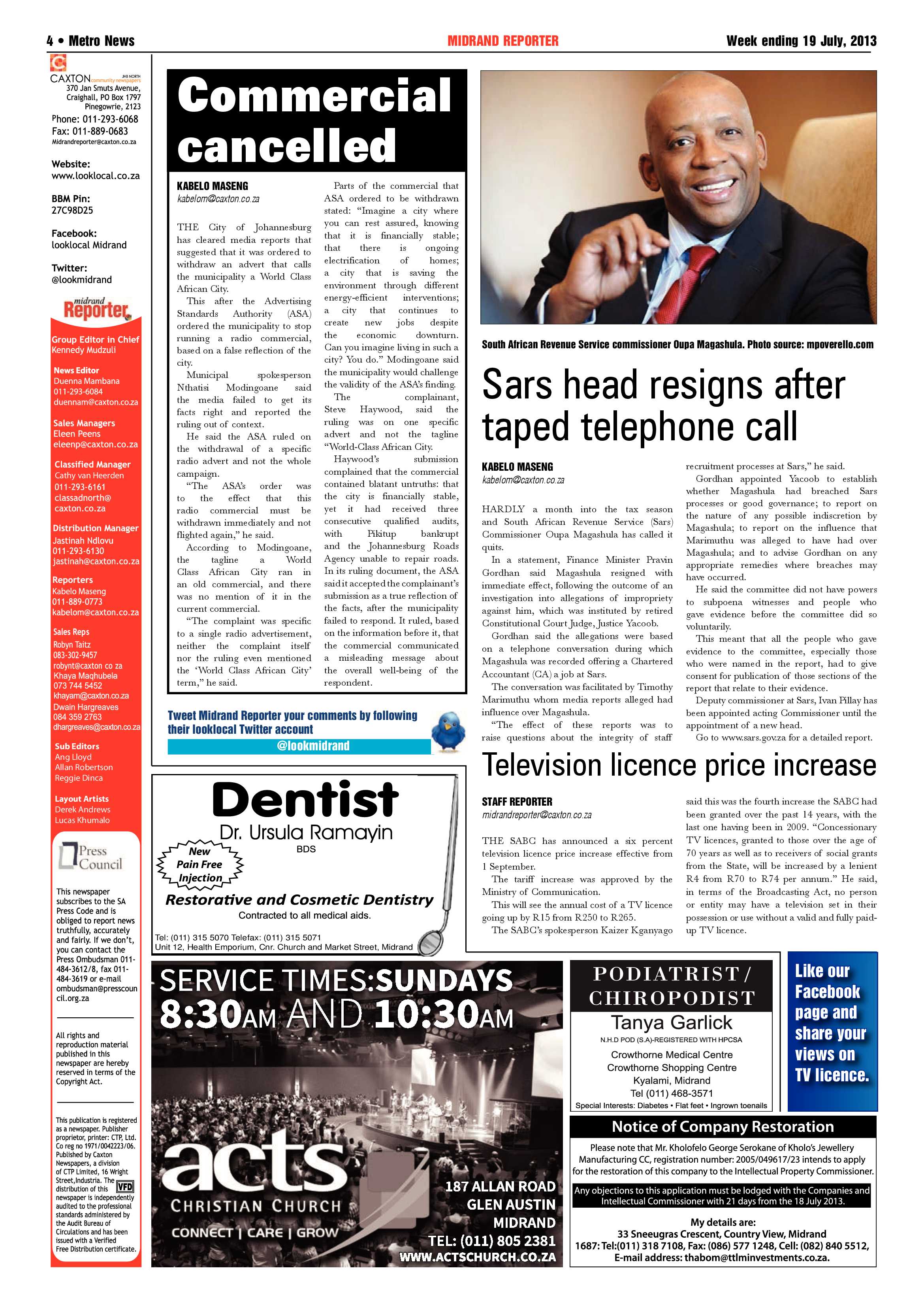 Midrand Reporter 19 July 2013 page 4