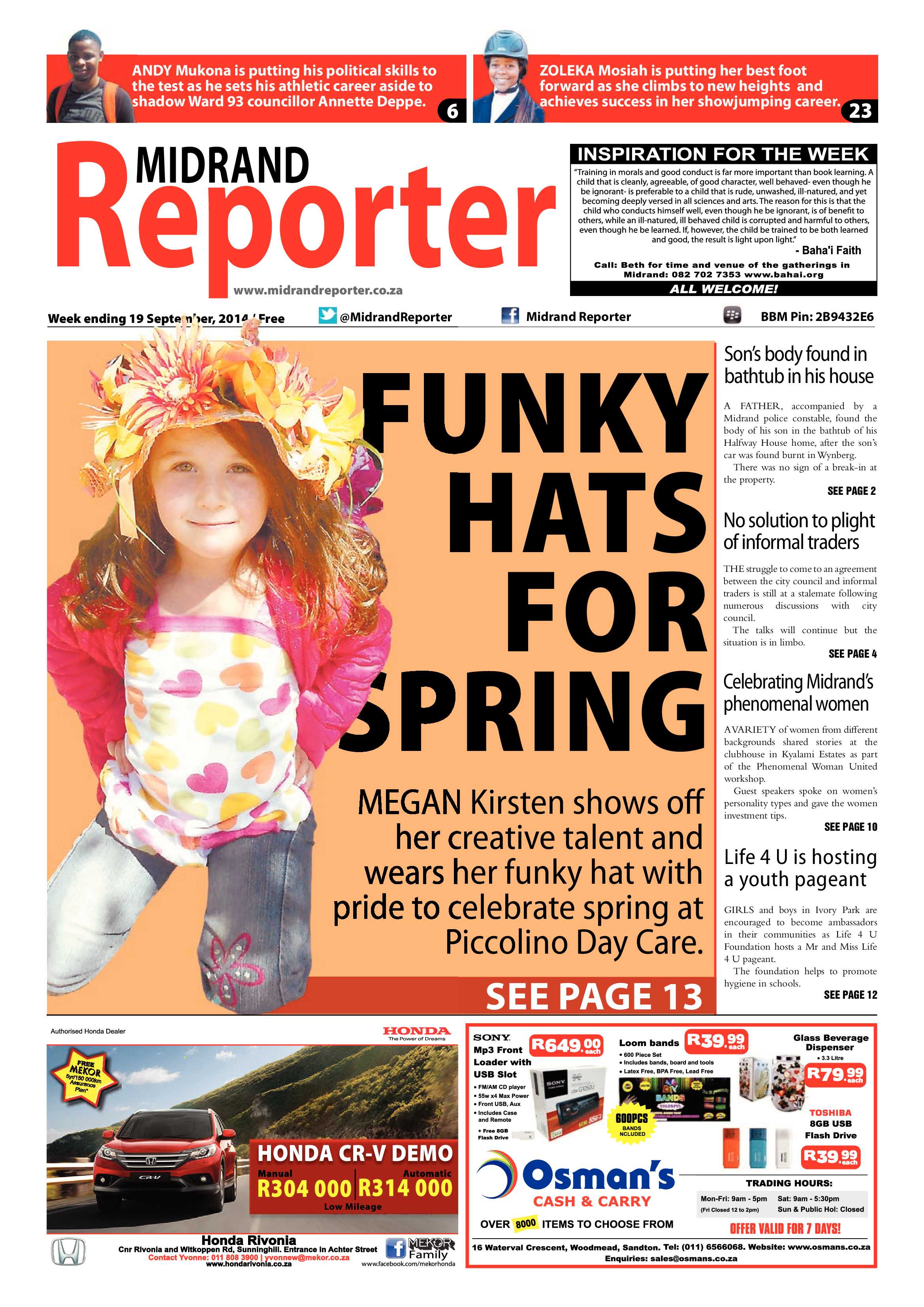 Midrand Reporter 19 September 2014 page 1