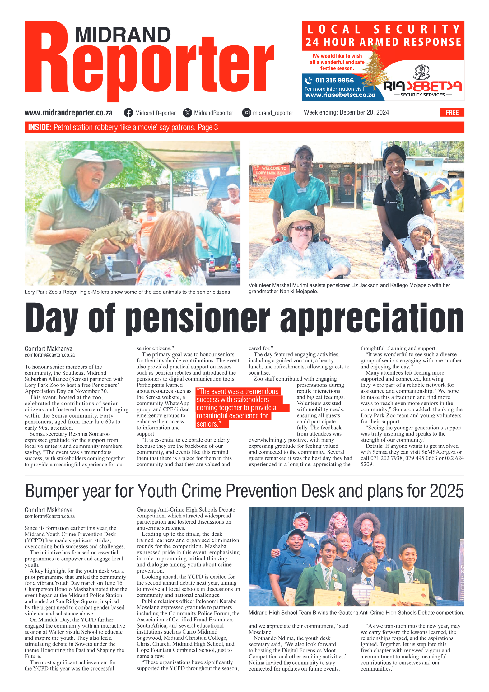 Midrand Reporter 20 December 2024 page 1