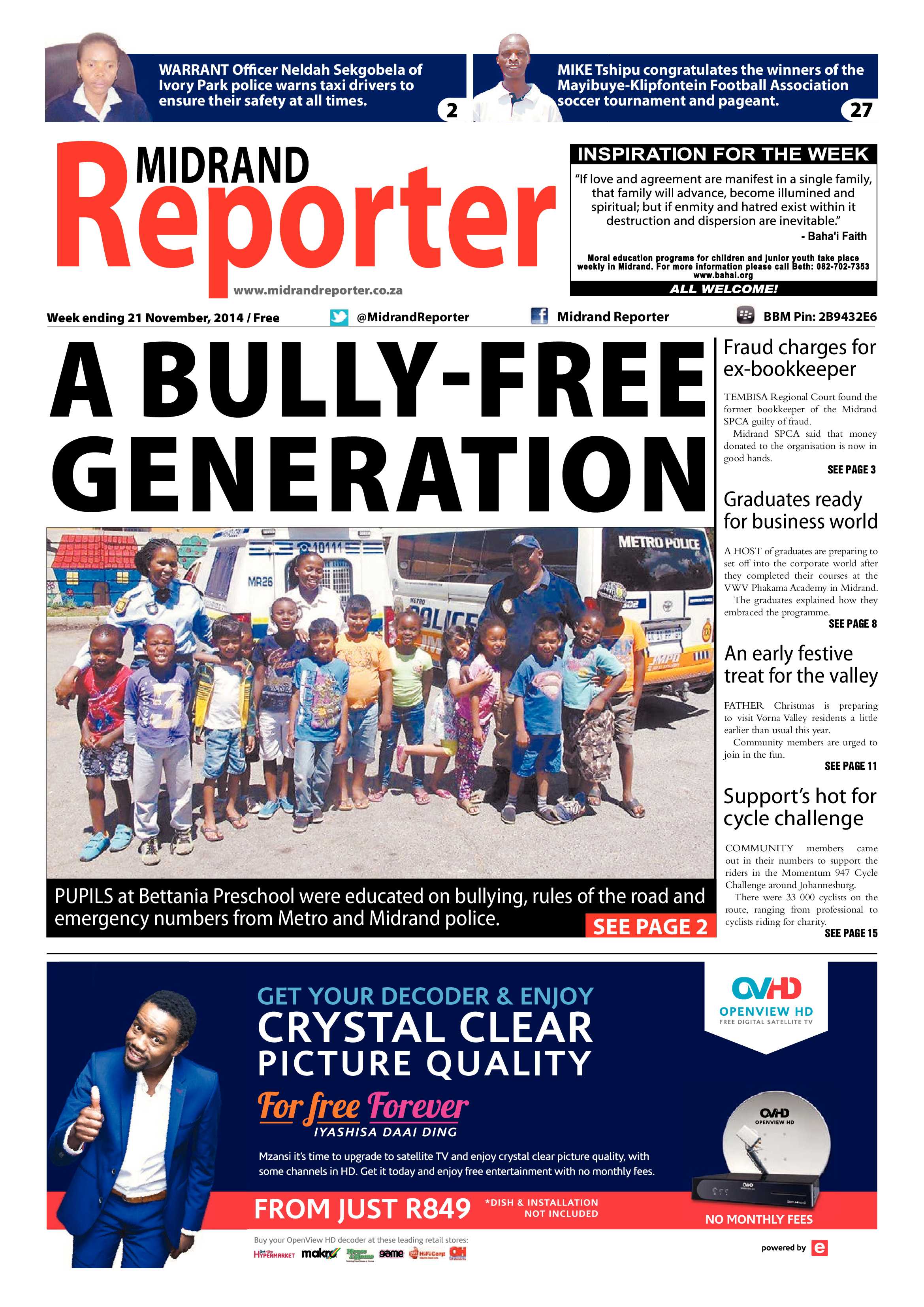 Midrand Reporter 21 November 2014 page 1