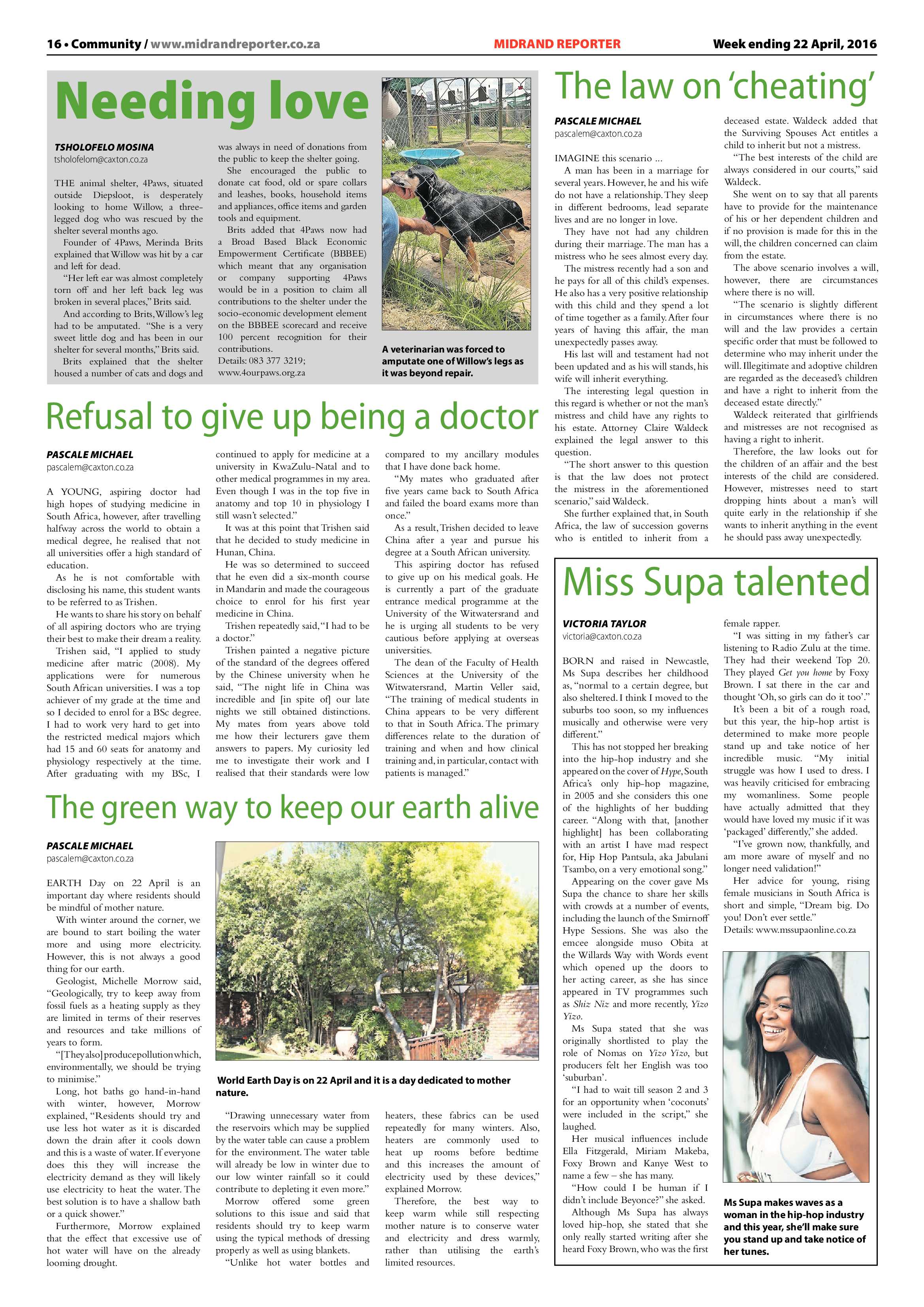 Midrand Reporter 22 April 2016 page 16