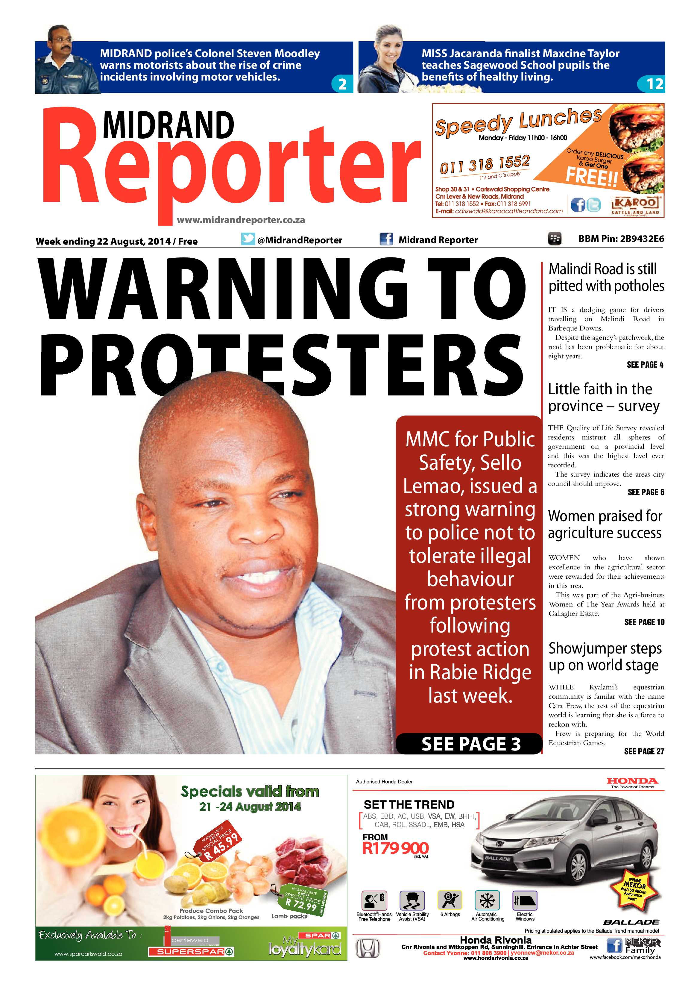 Midrand Reporter 22 August 2014 page 1
