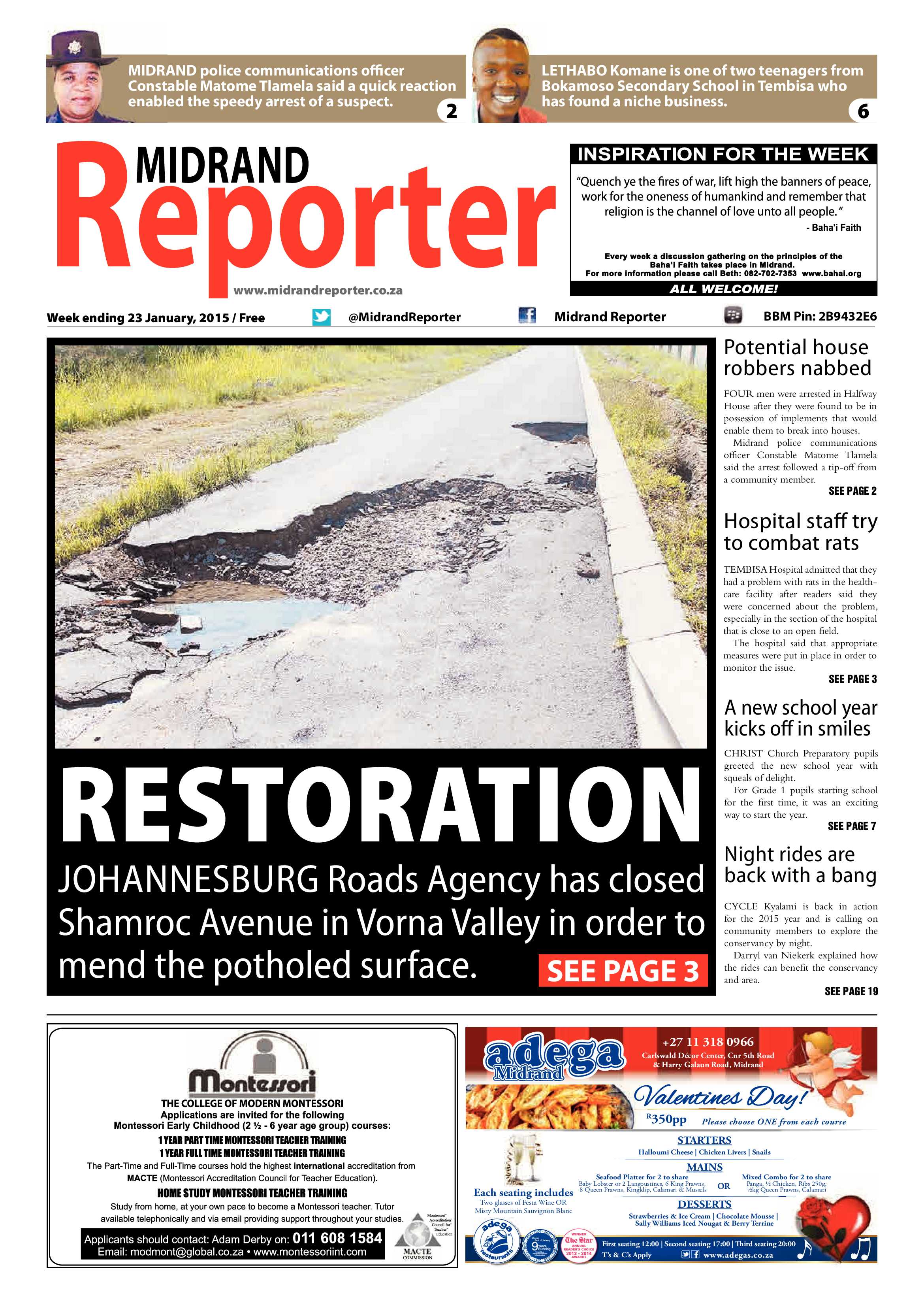 Midrand Reporter 23 January 2015 page 1