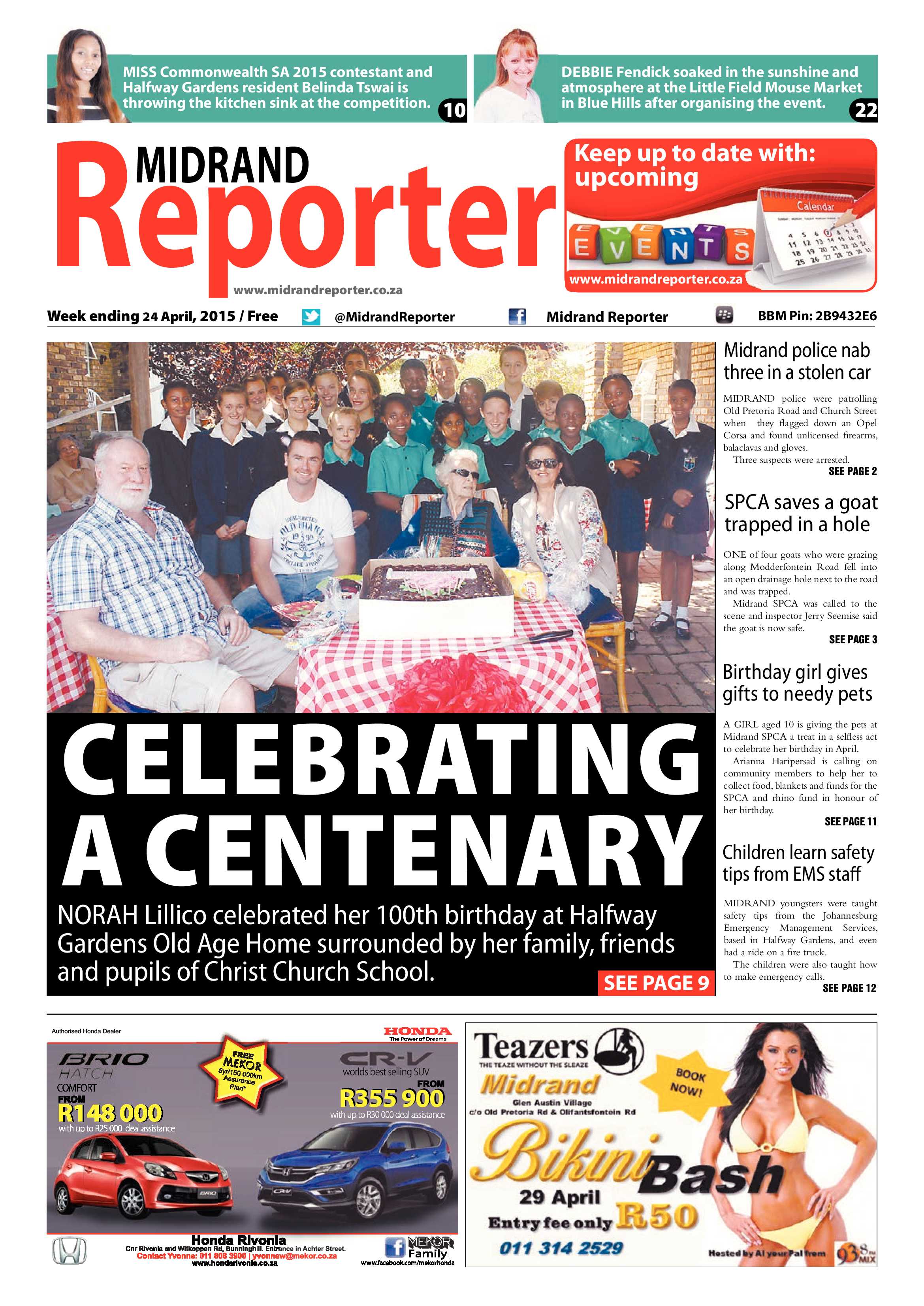 Midrand Reporter 24 April 2015 page 1