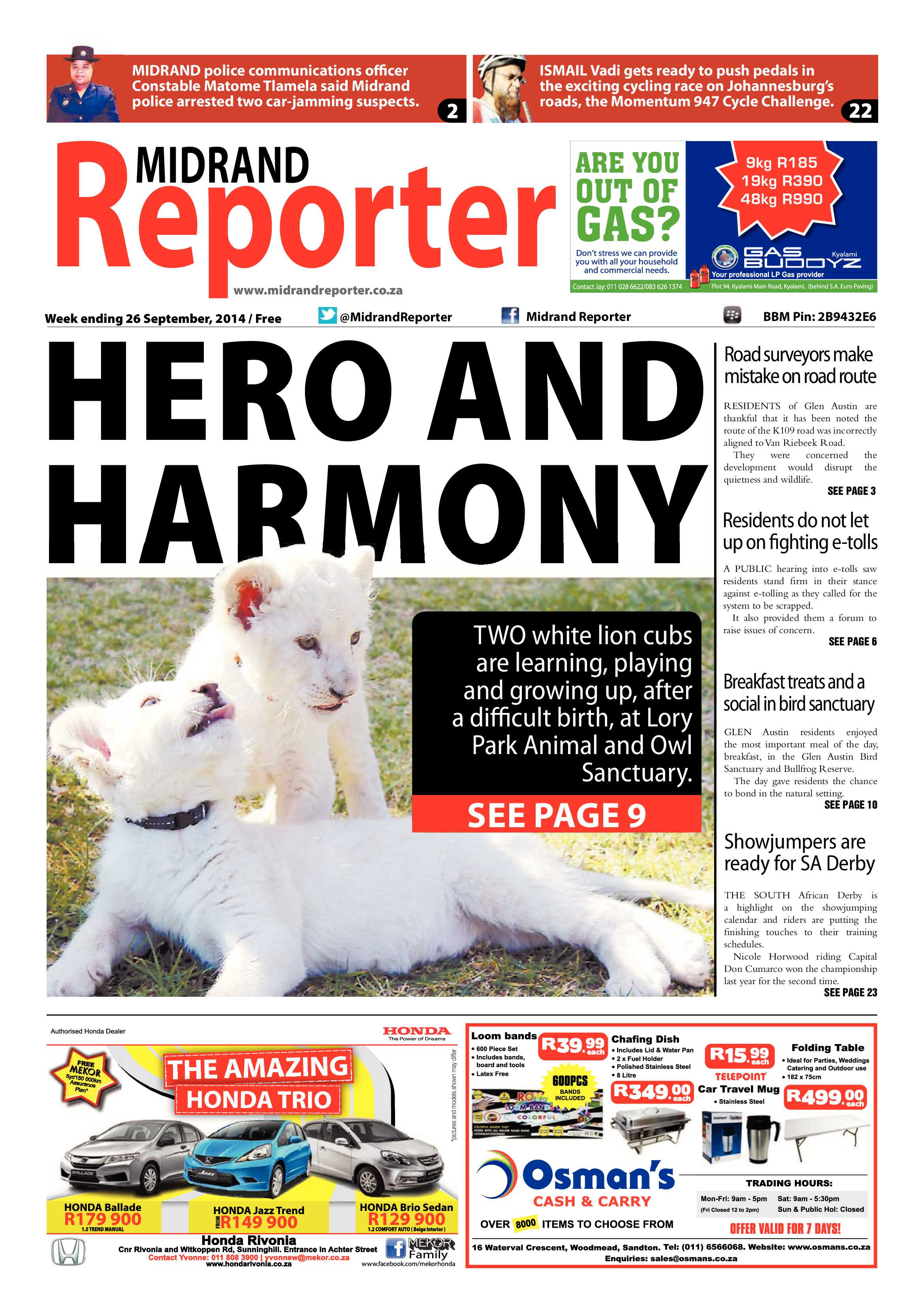 Midrand Reporter 26 September 2014 page 1