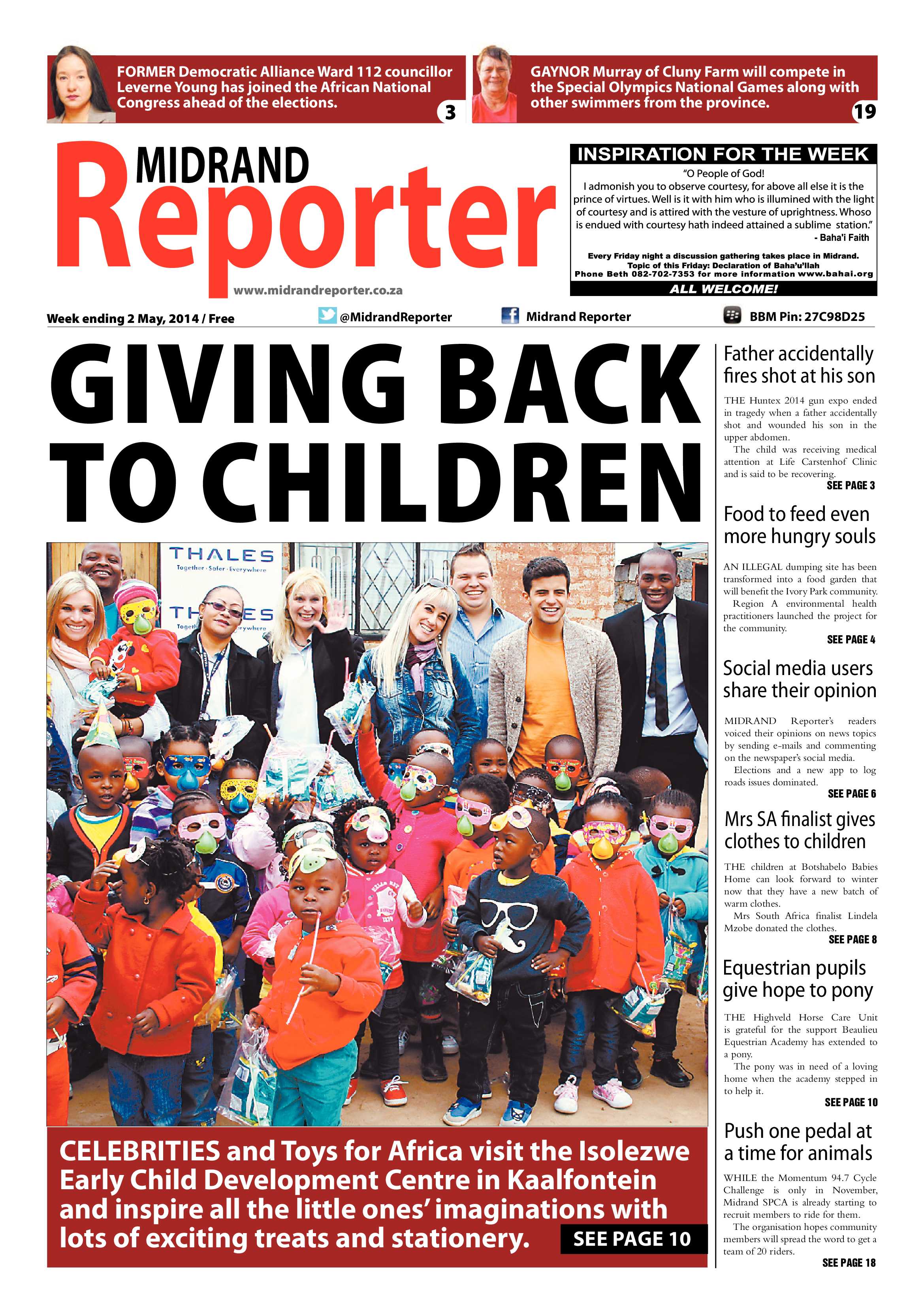 Midrand Reporter, 02 May 2014 page 1