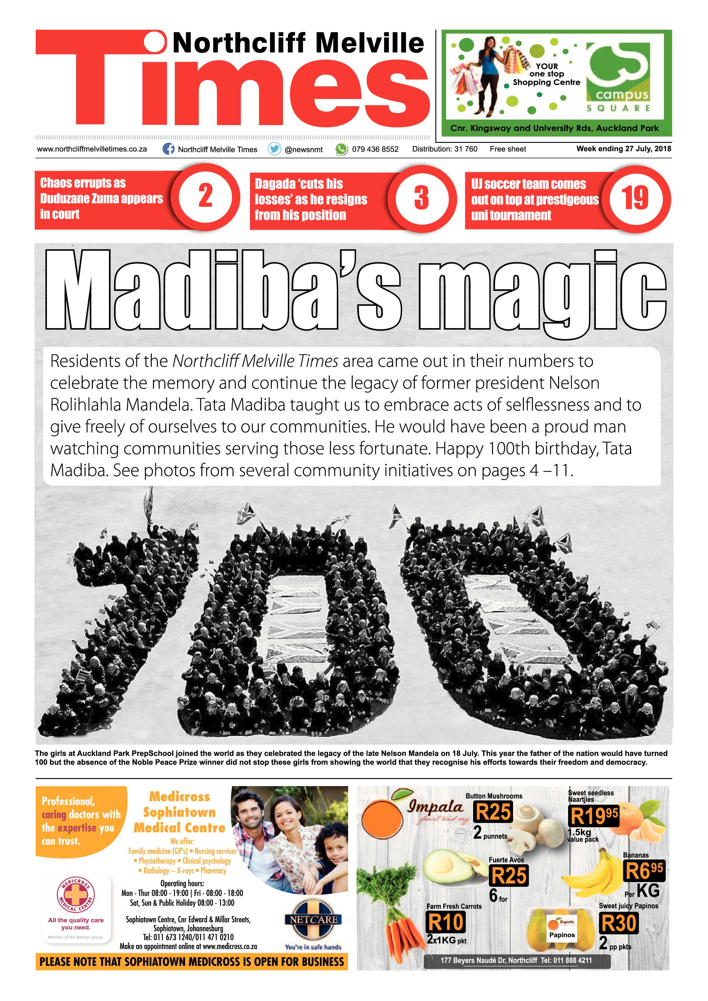 Northcliff Melville Times 27 July 2018 page 1