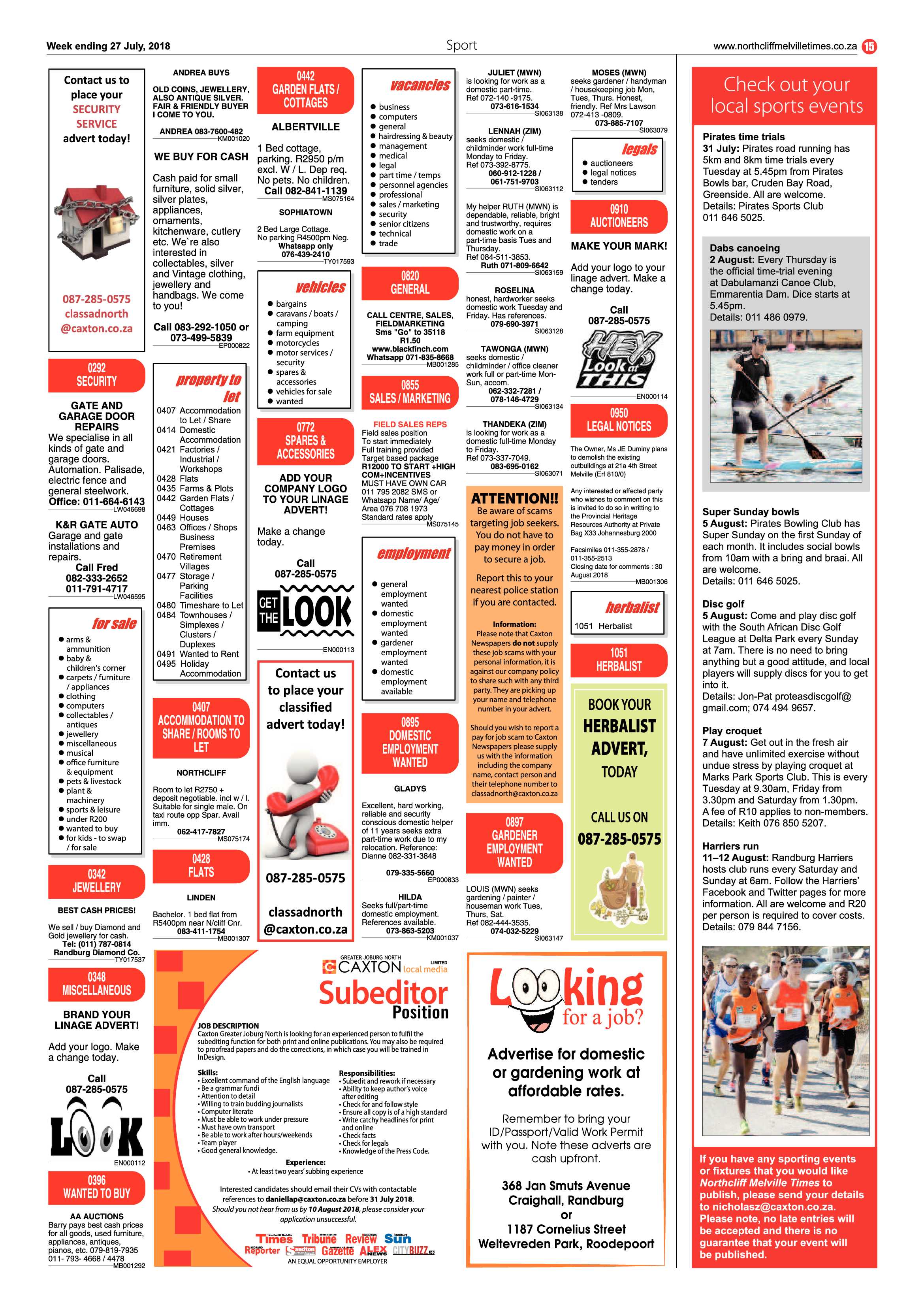 Northcliff Melville Times 27 July 2018 page 15