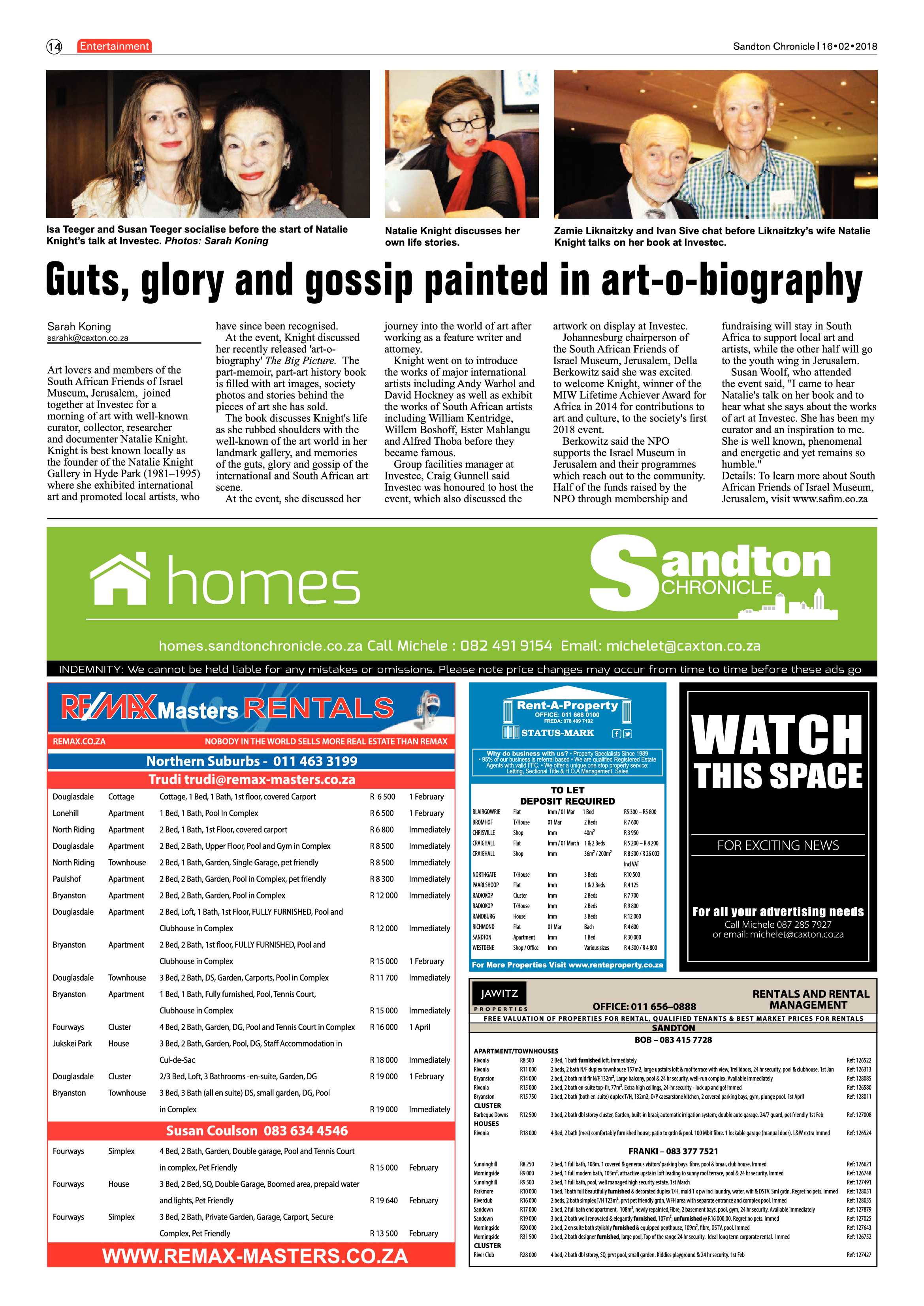 Sandton Chronicle 16 February, 2018 page 14