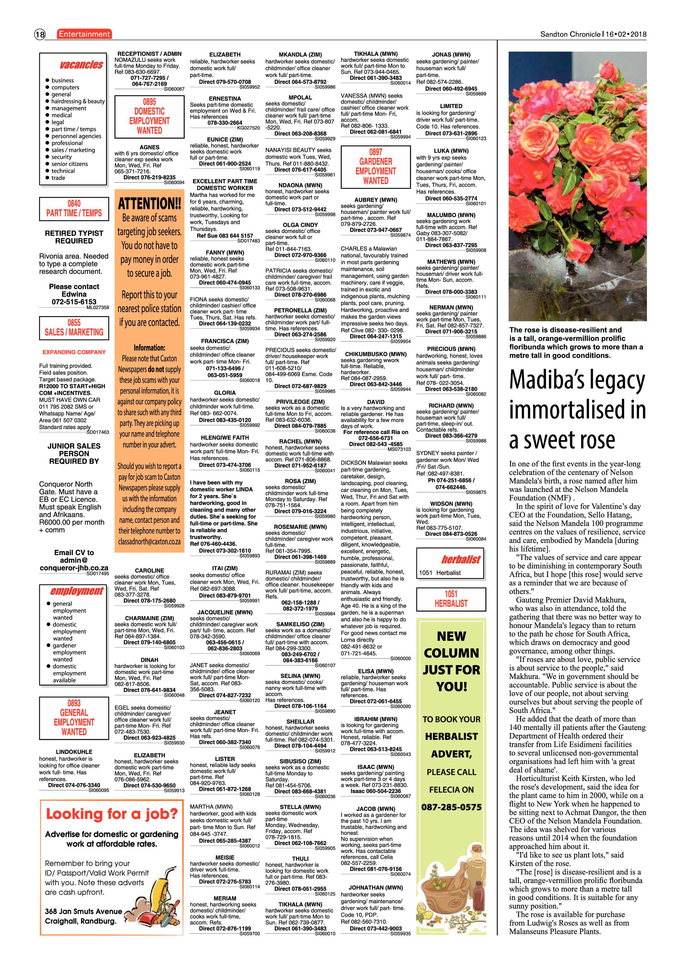 Sandton Chronicle 16 February, 2018 page 18