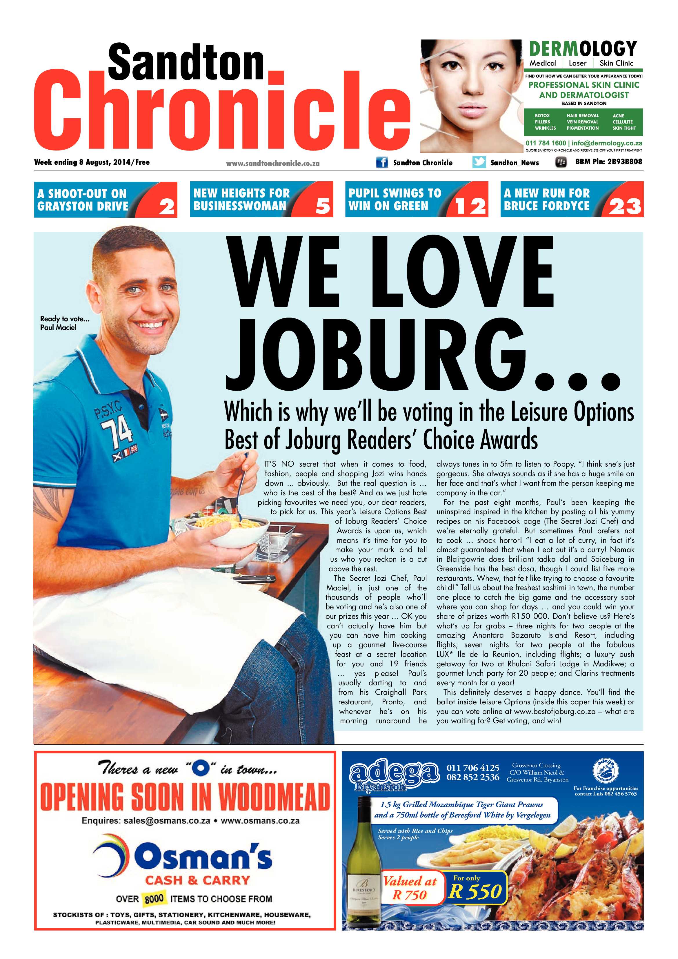 SANDTON CHRONICLE 08 AUGUST 2014 page 1