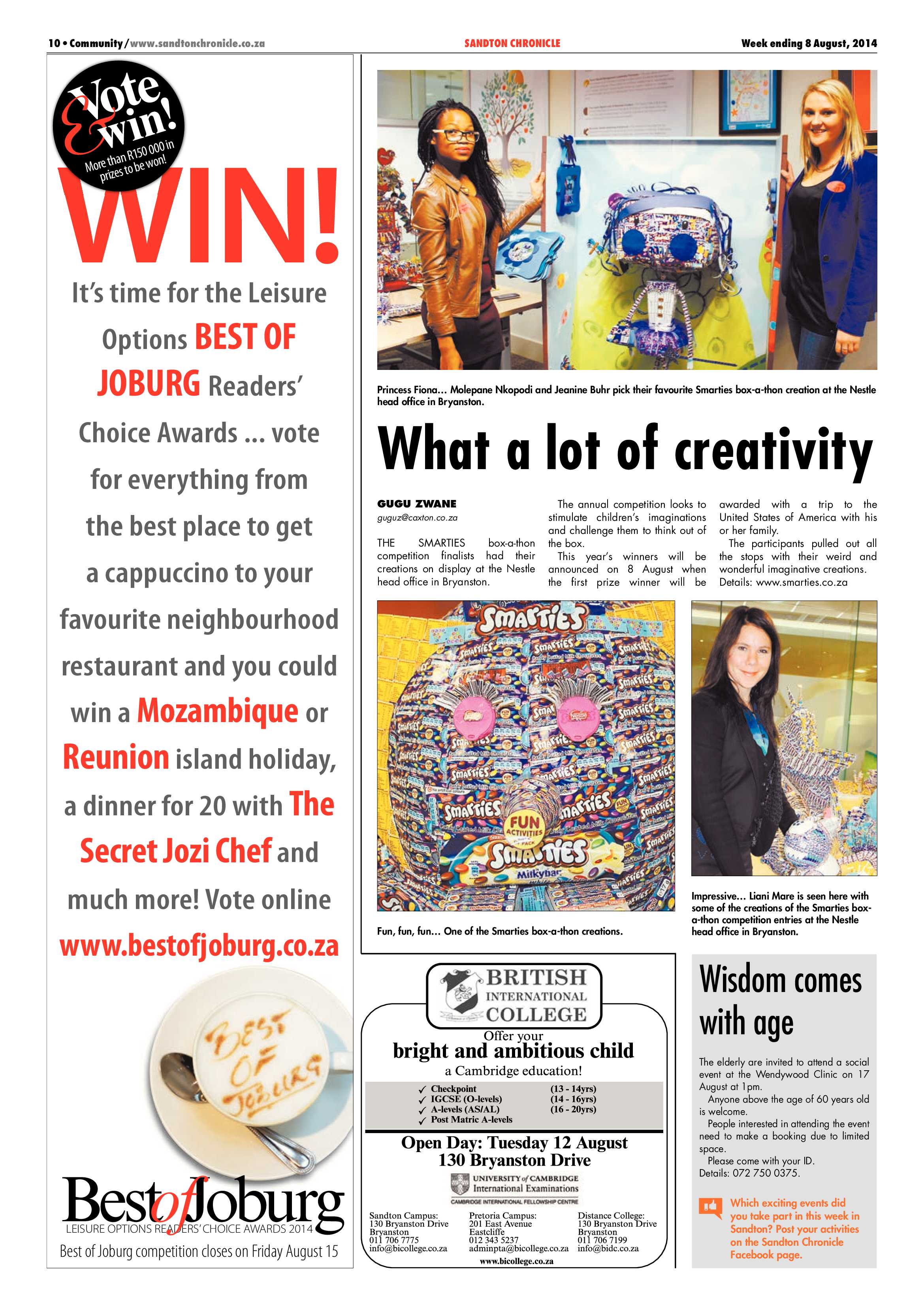 SANDTON CHRONICLE 08 AUGUST 2014 page 10