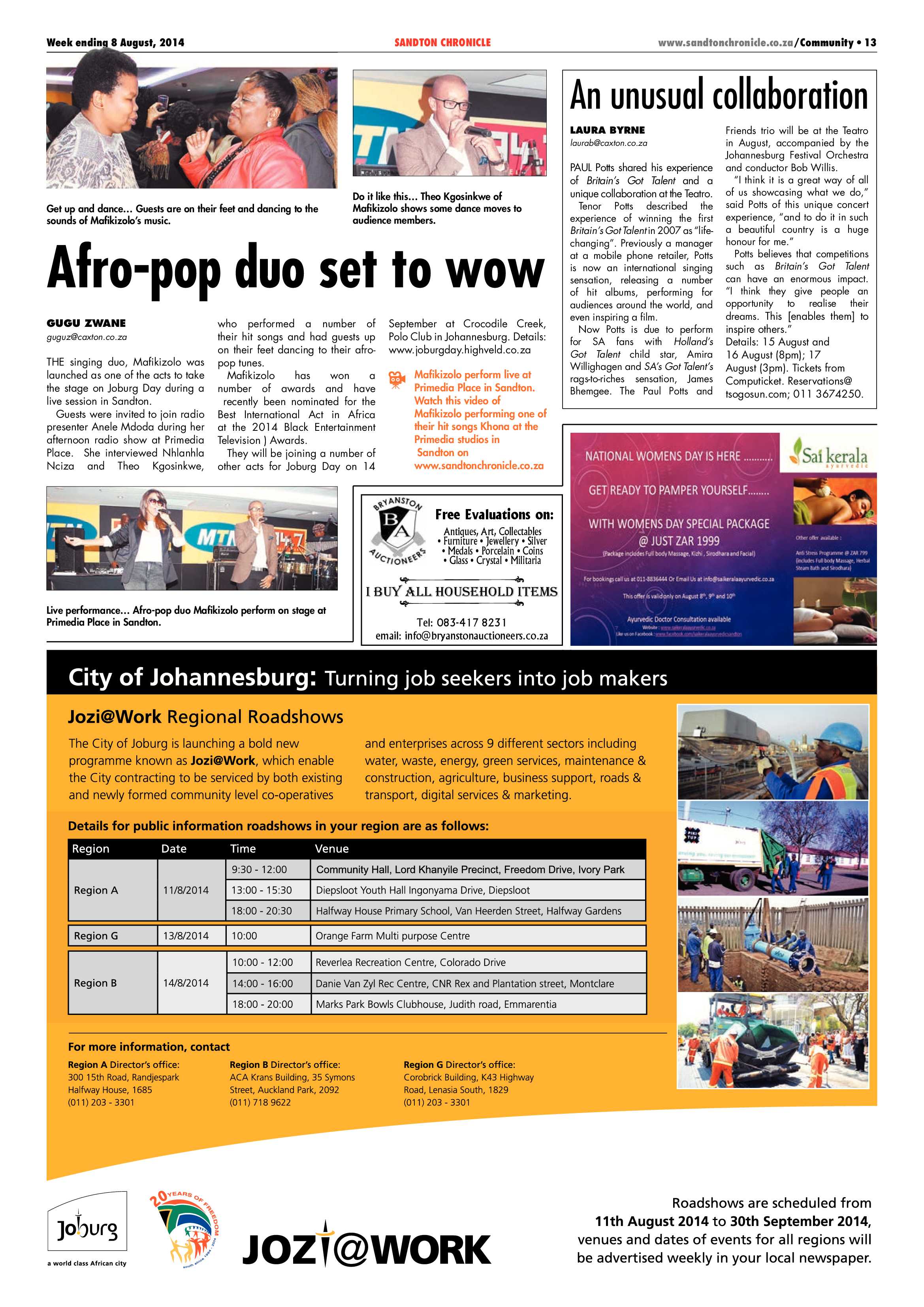 SANDTON CHRONICLE 08 AUGUST 2014 page 13