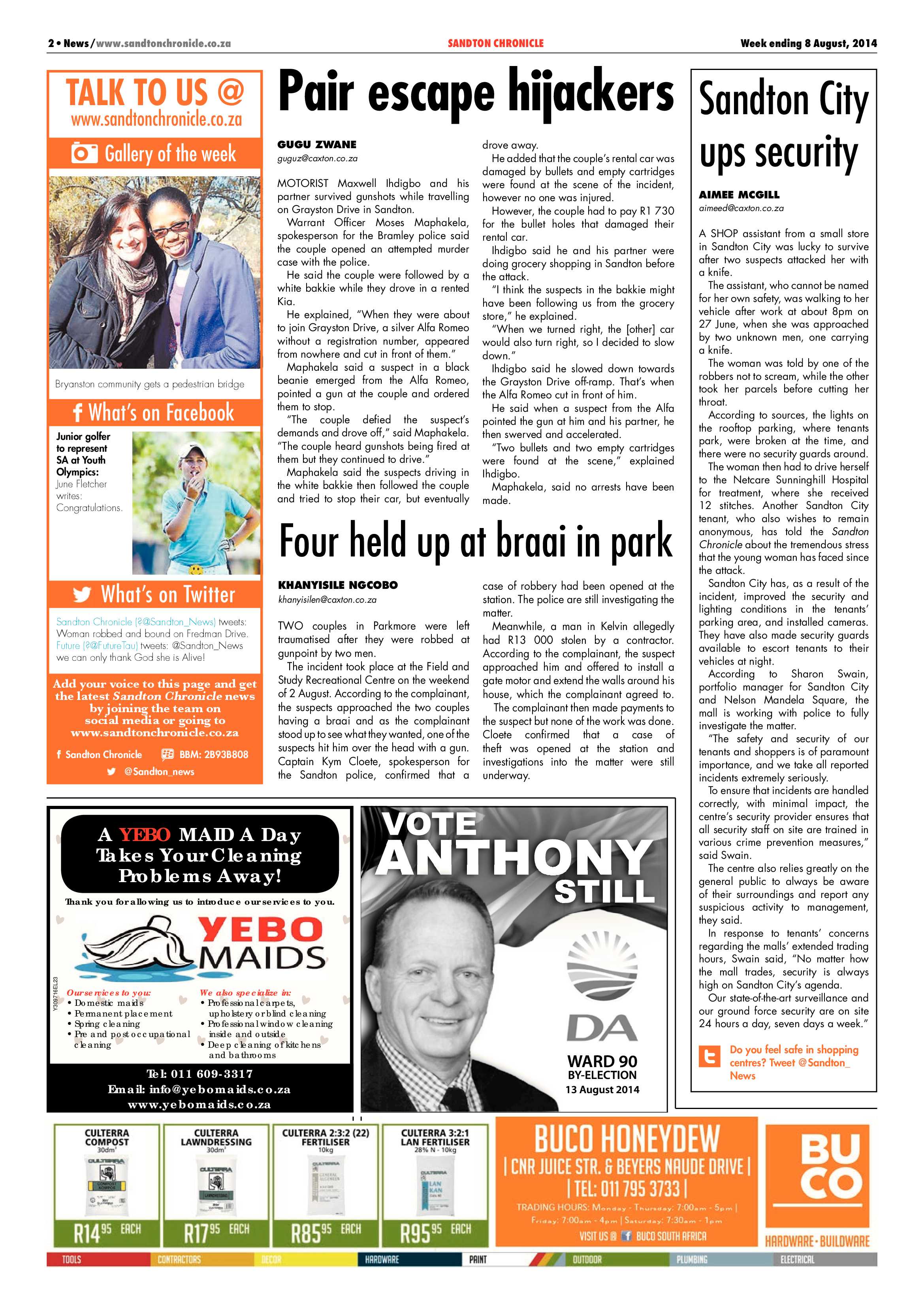 SANDTON CHRONICLE 08 AUGUST 2014 page 2
