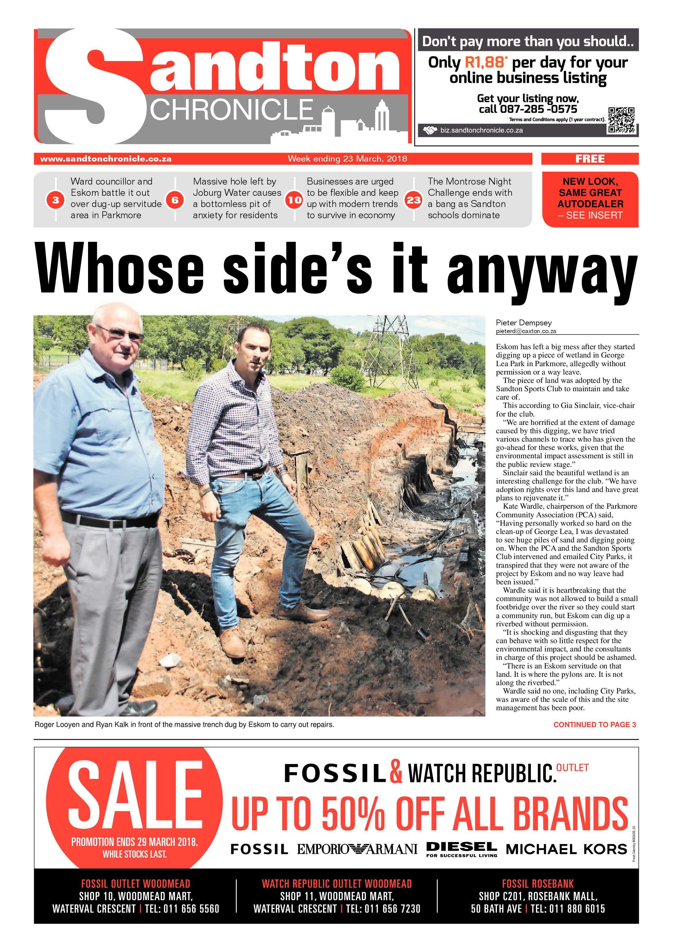 Sandton Chronicle 23 March 2018 page 1