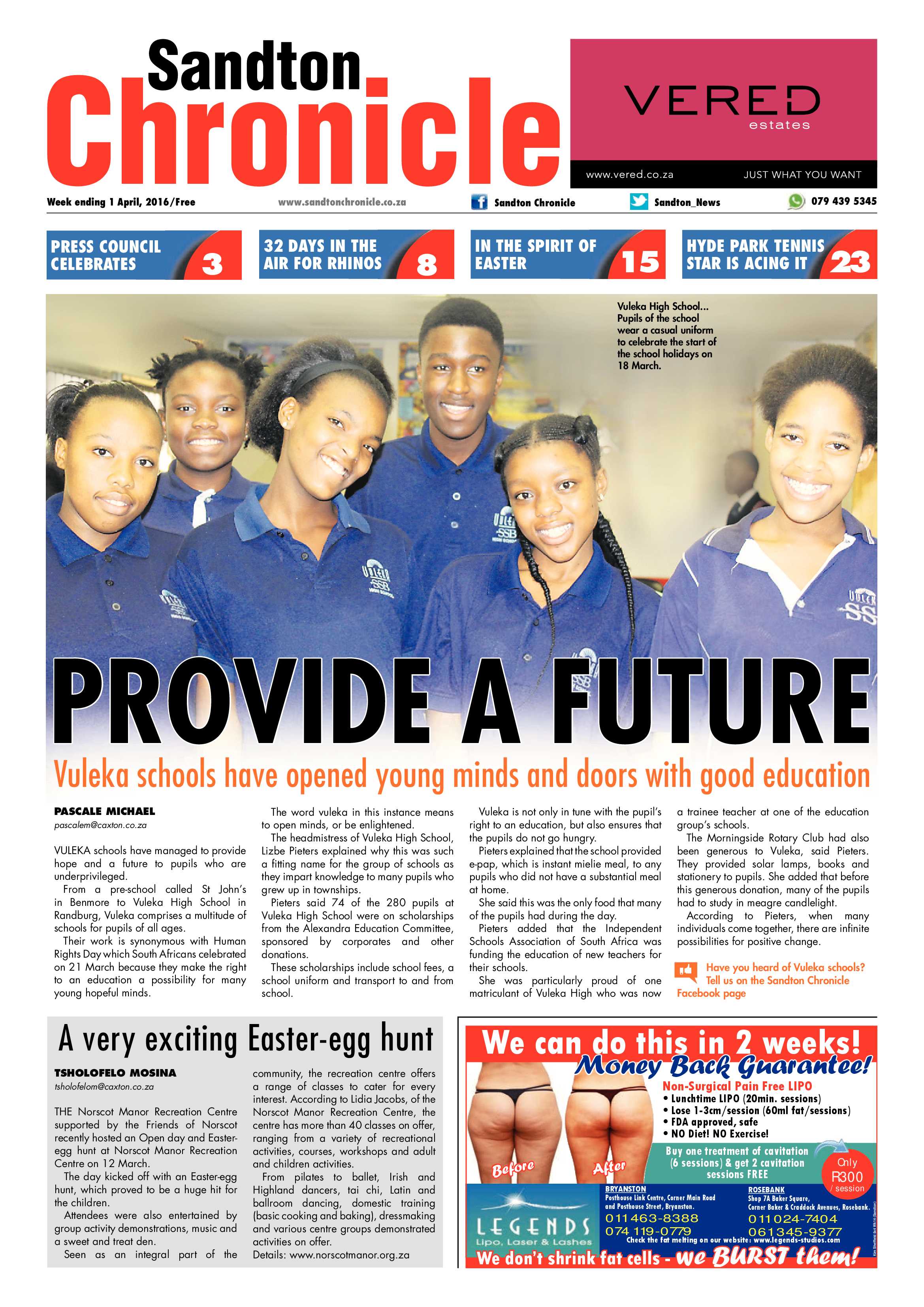 Sandton Chronicle 01 April 2016 page 1