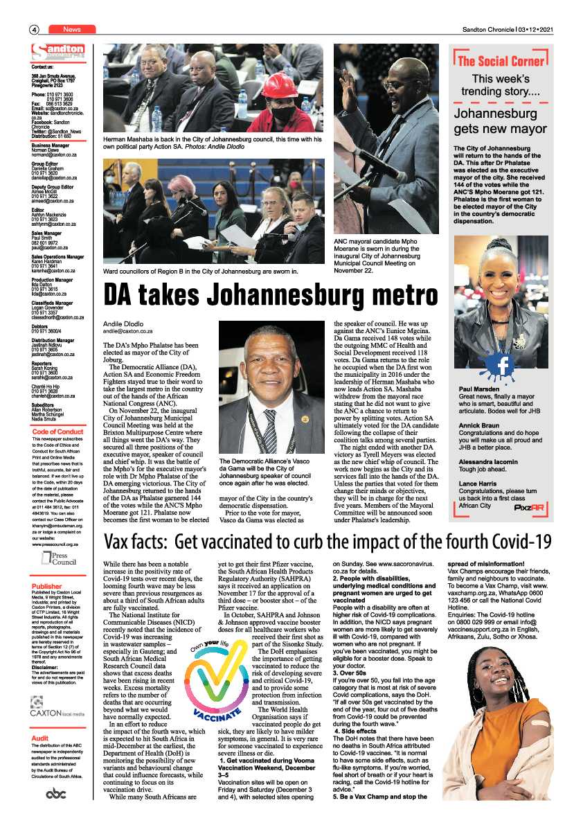 Sandton Chronicle 03 December 2021 page 4