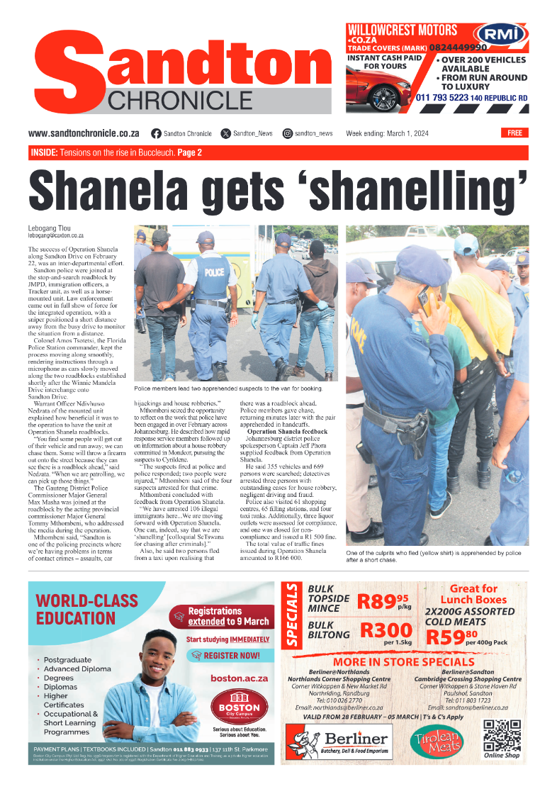 Sandton Chronicle 01 March 2024 page 1