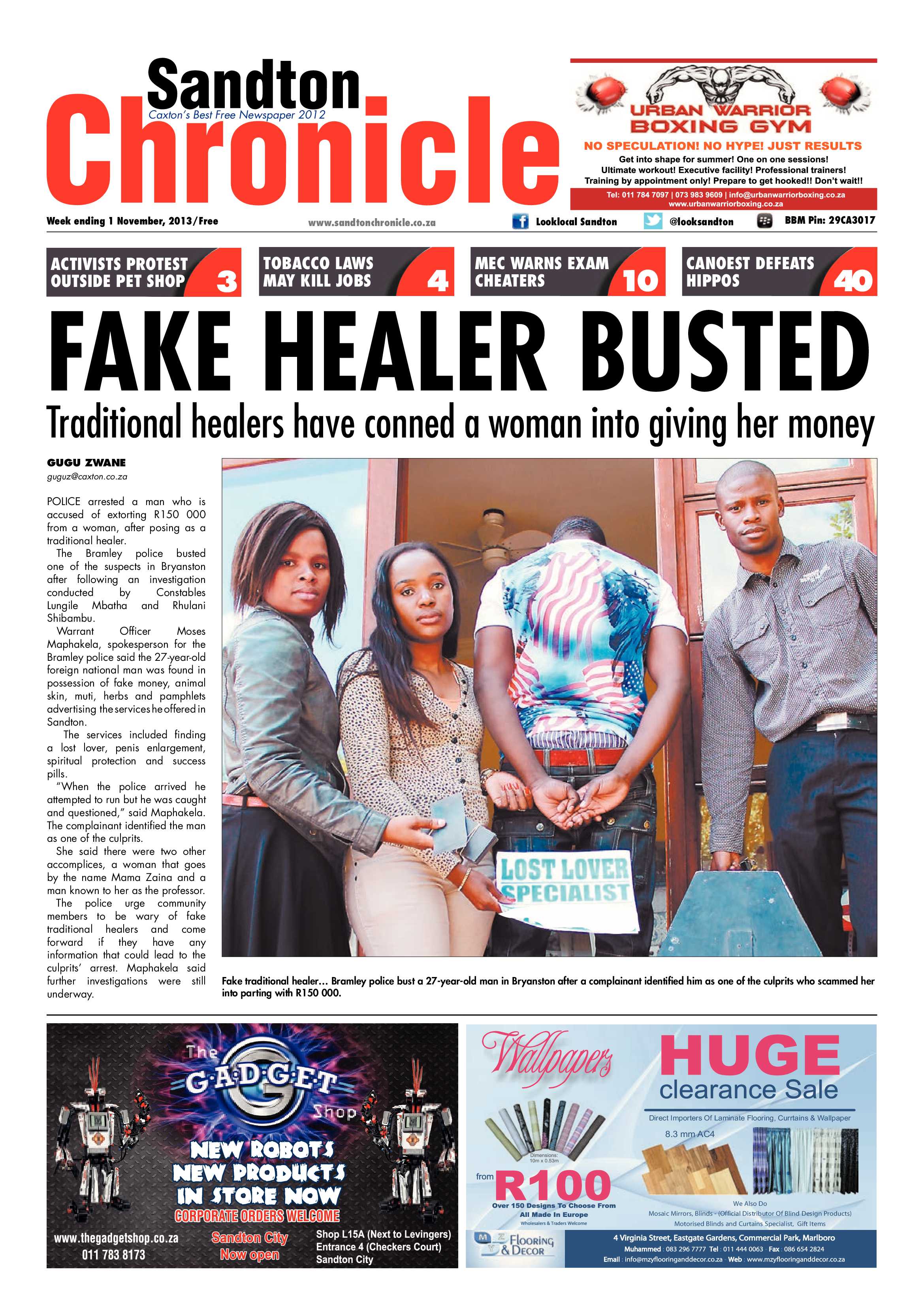 Sandton Chronicle 01 November 2013 page 1