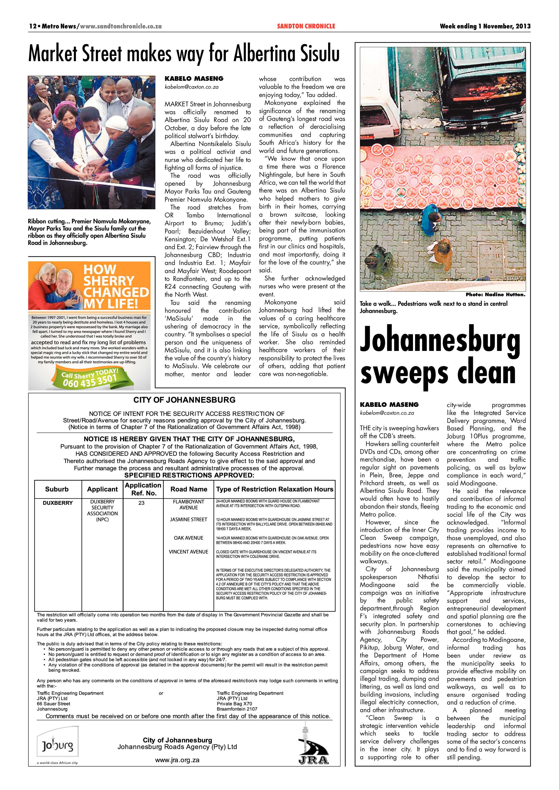 Sandton Chronicle 01 November 2013 page 12