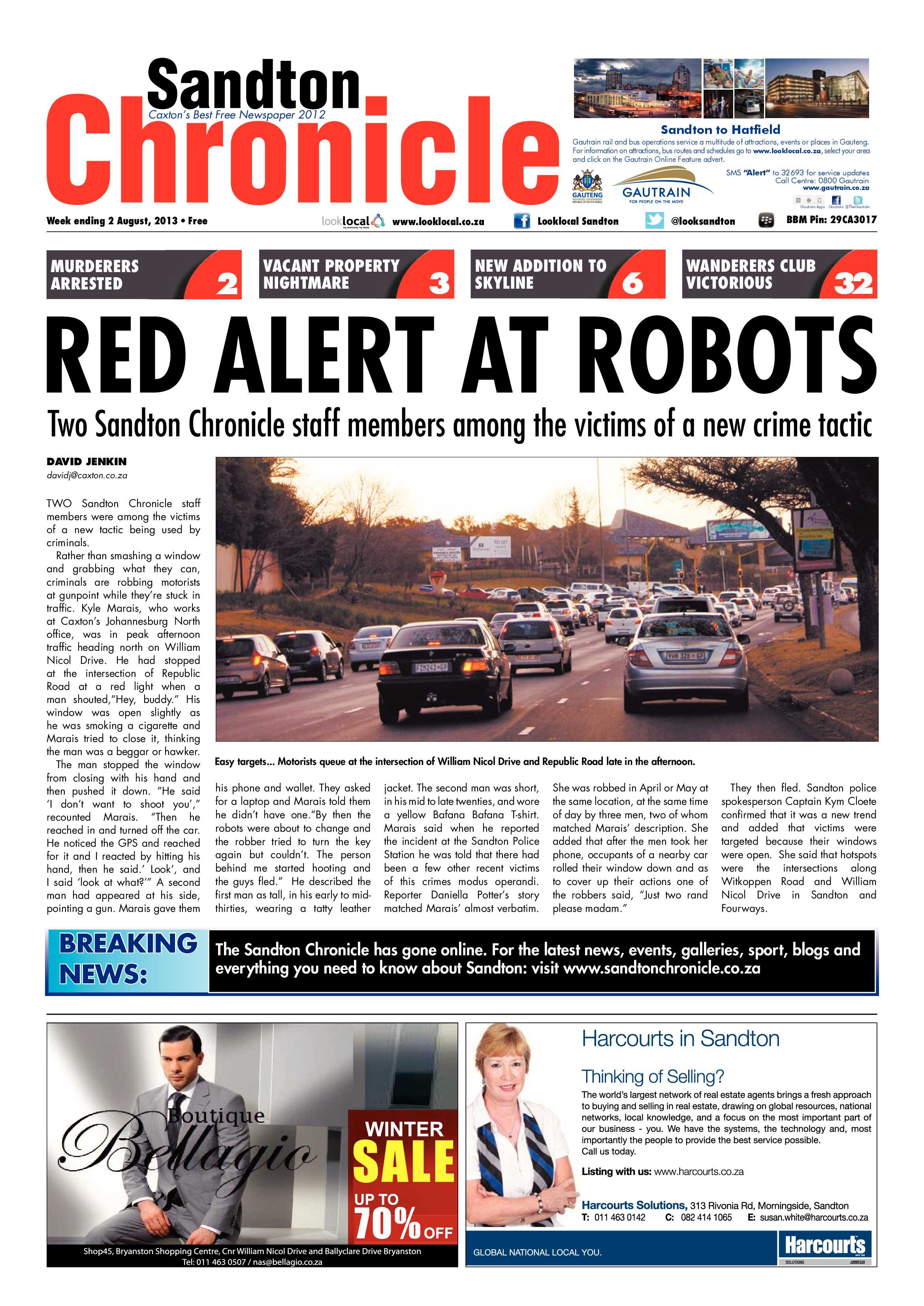 Sandton Chronicle 02 August 2013 page 1