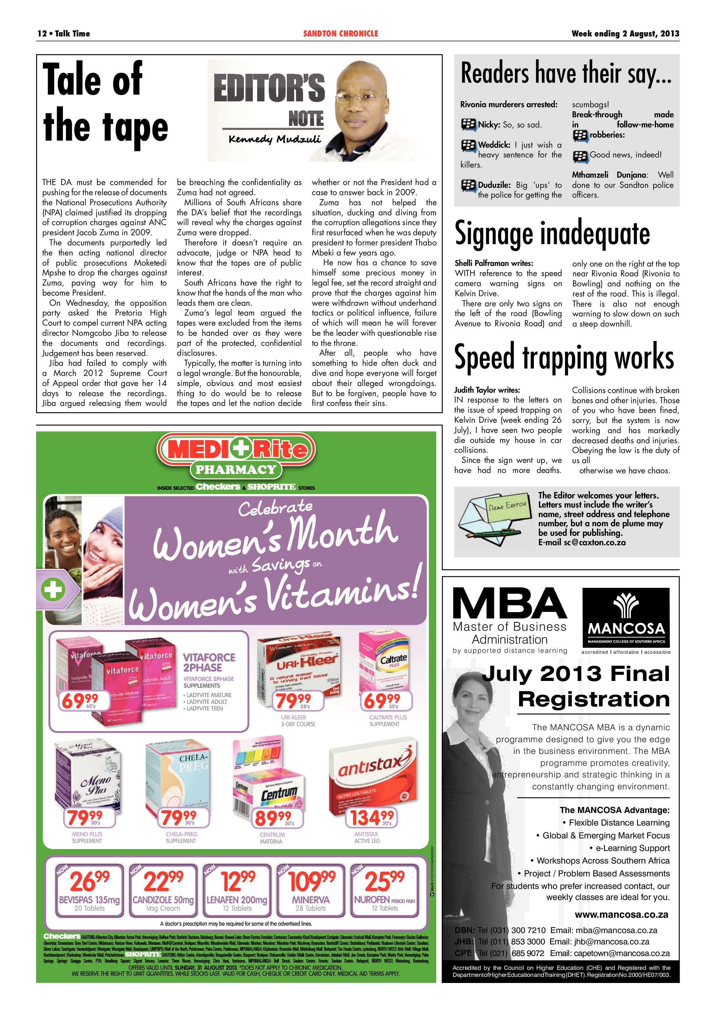 Sandton Chronicle 02 August 2013 page 12