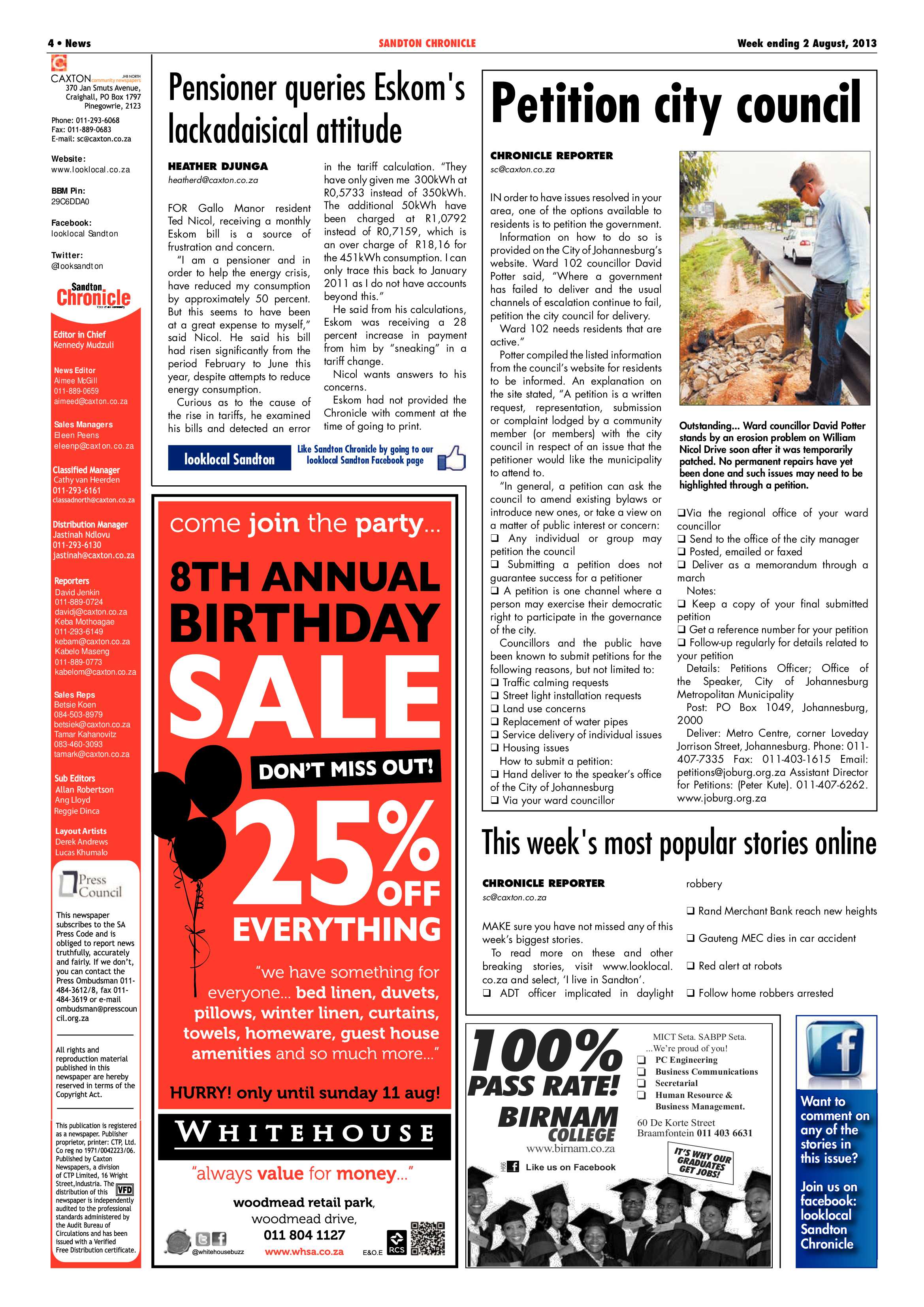 Sandton Chronicle 02 August 2013 page 4