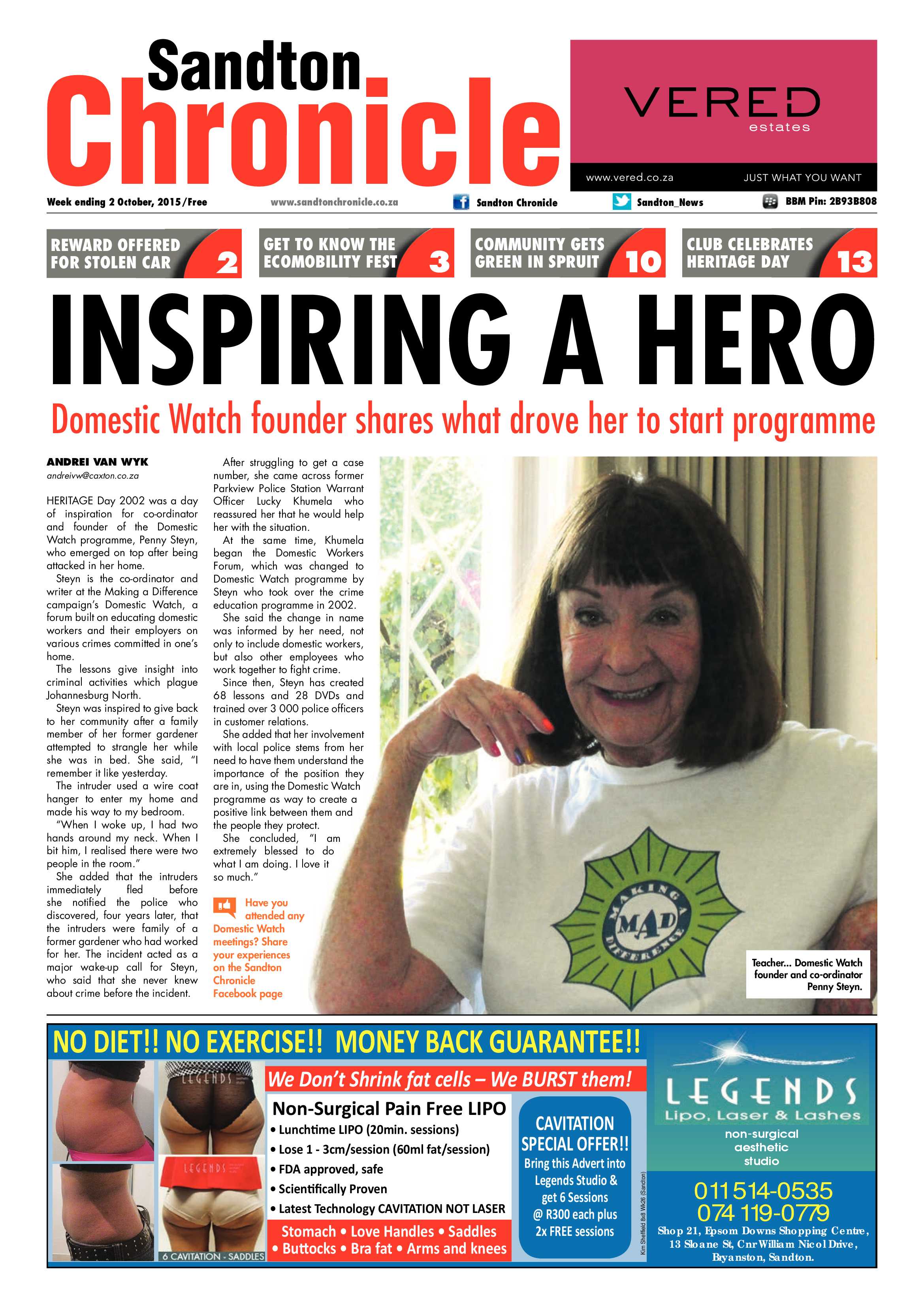 Sandton Chronicle 02 October 2015 page 1