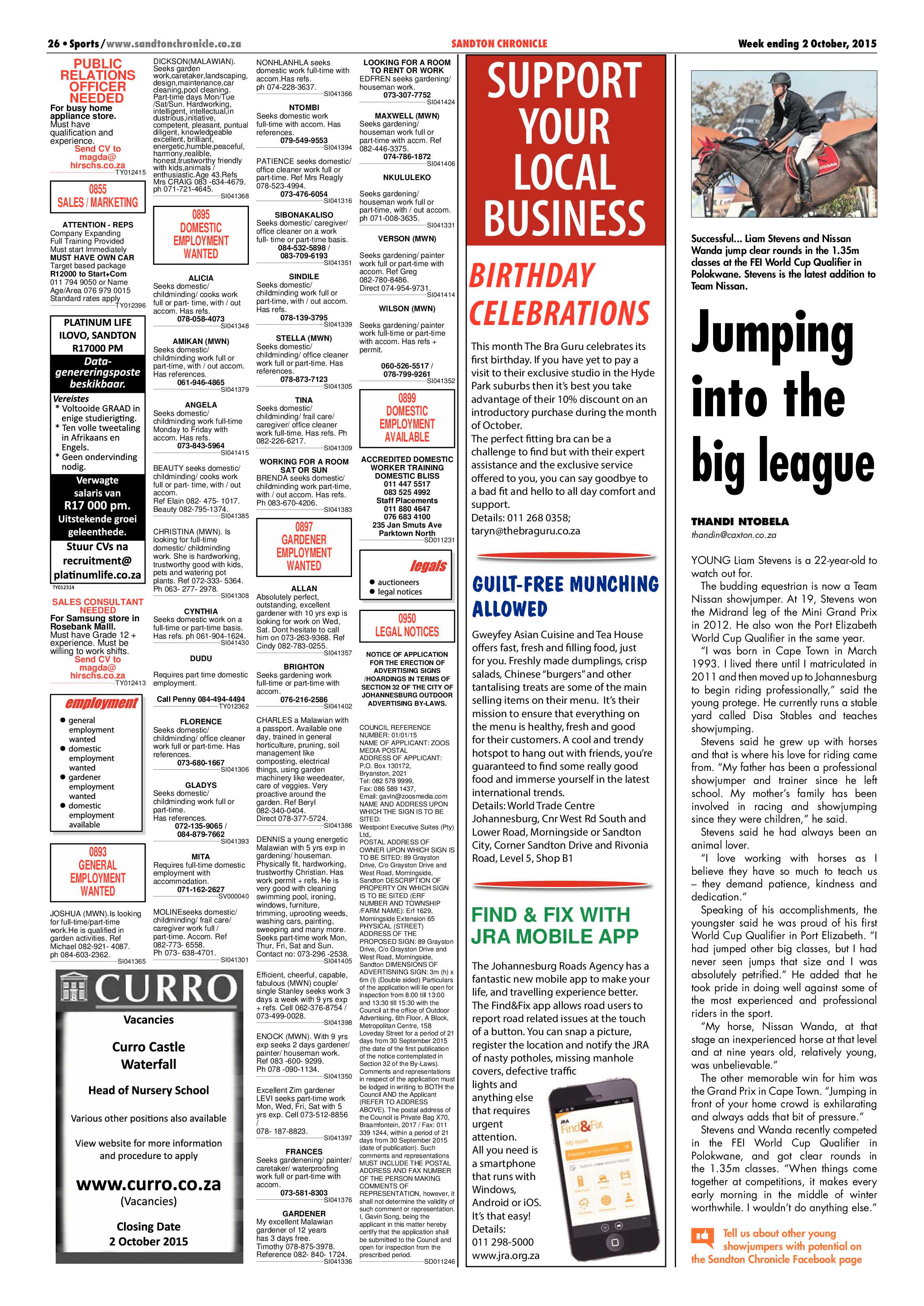 Sandton Chronicle 02 October 2015 page 26