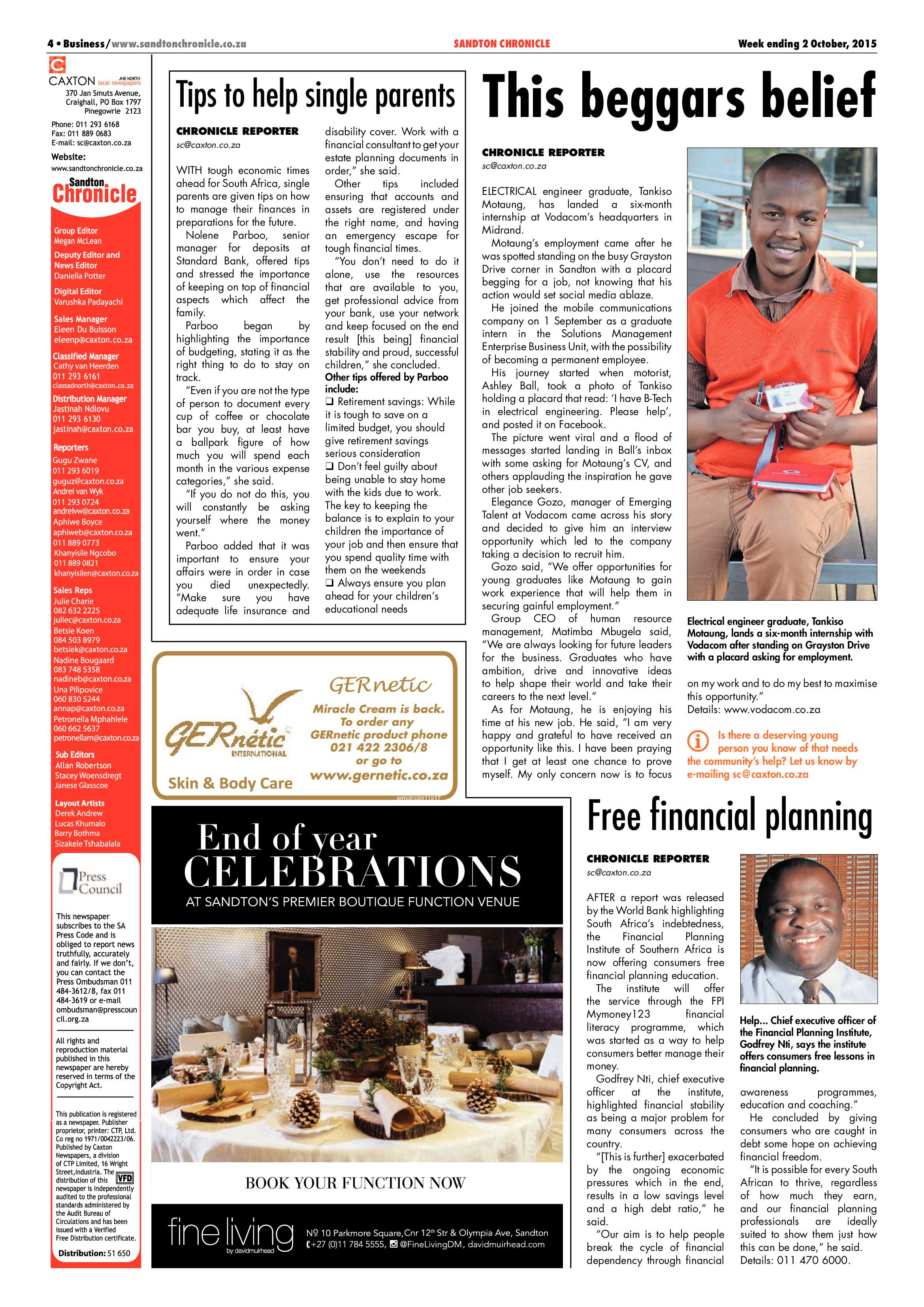Sandton Chronicle 02 October 2015 page 4