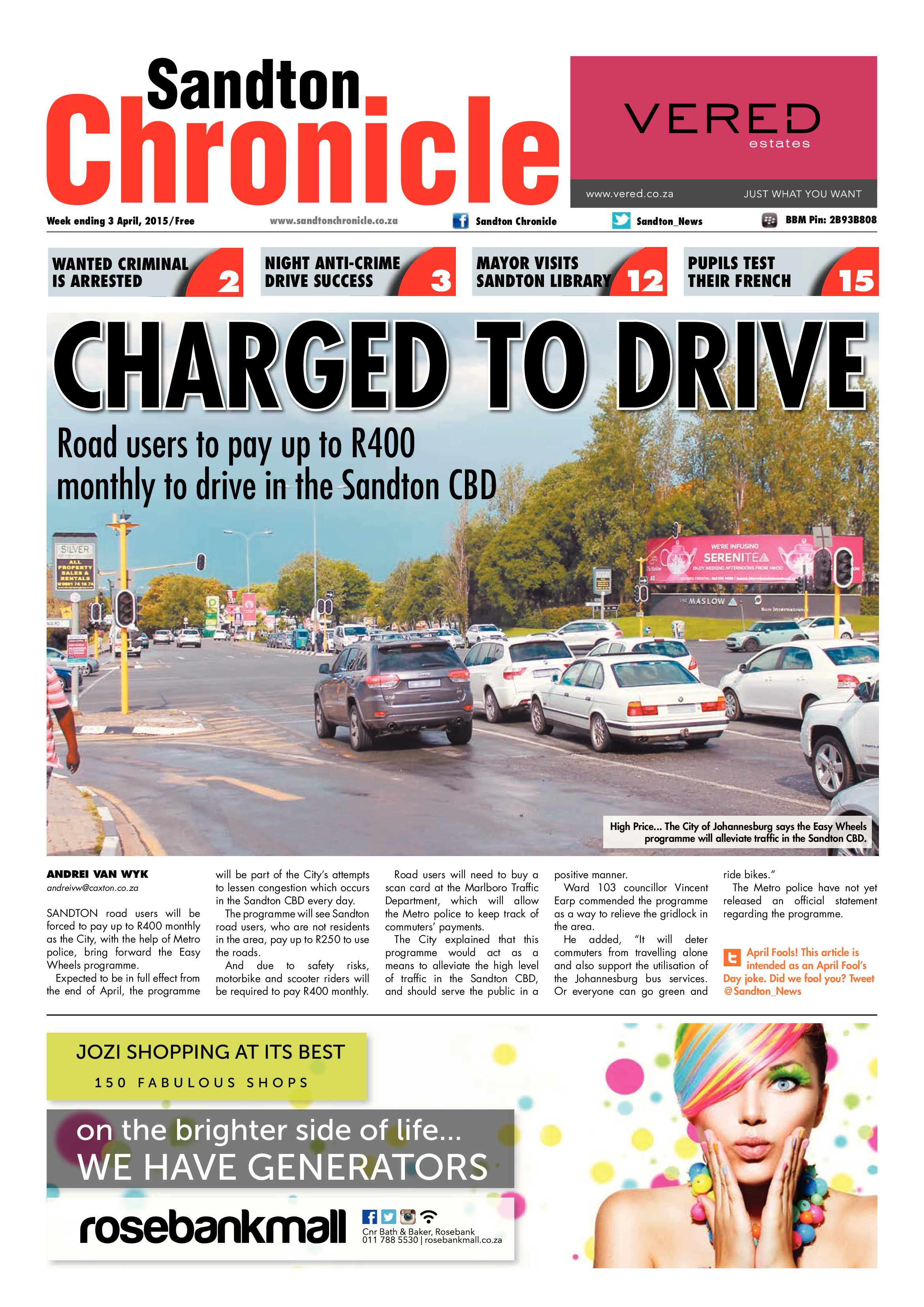 Sandton Chronicle 03 April 2015 page 1
