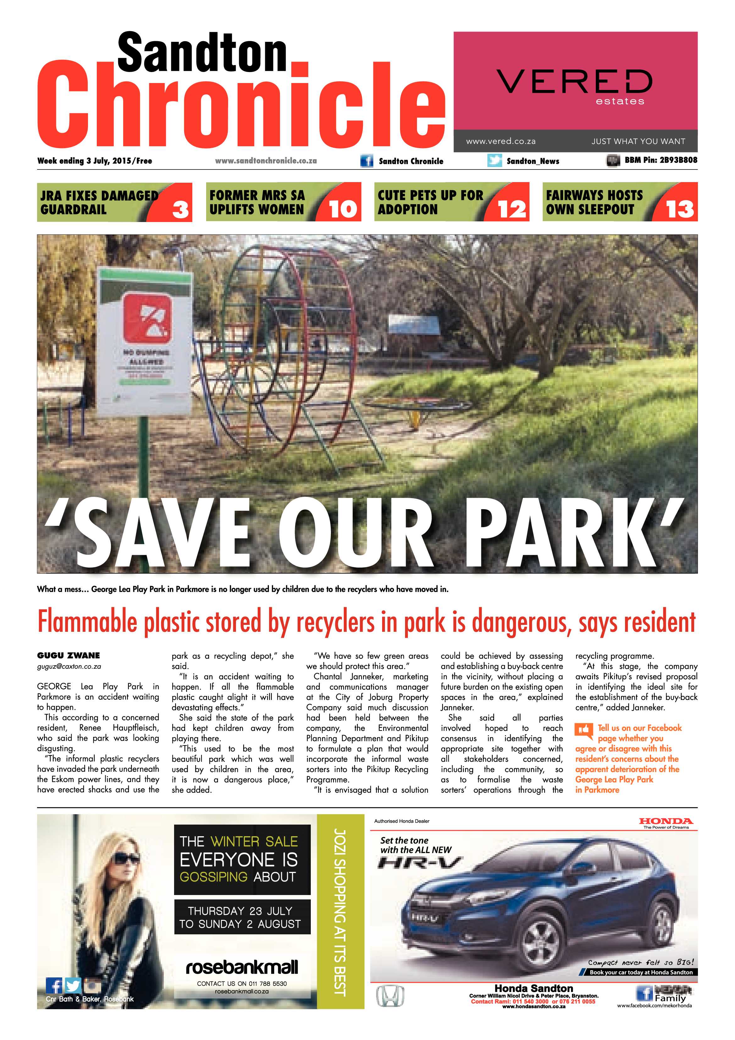 Sandton Chronicle 03 July 2015 page 1