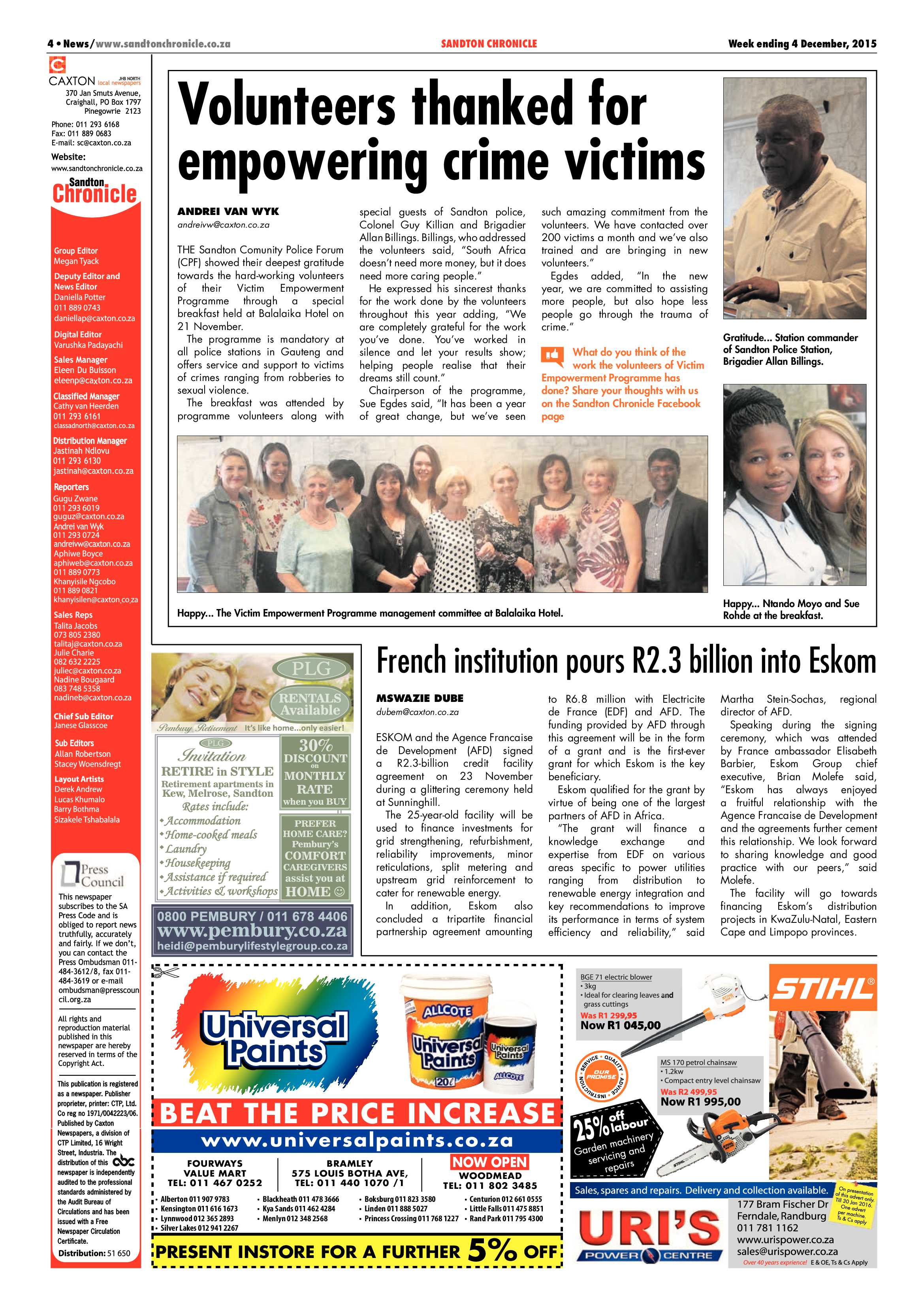 Sandton Chronicle 04 December 2015 page 4