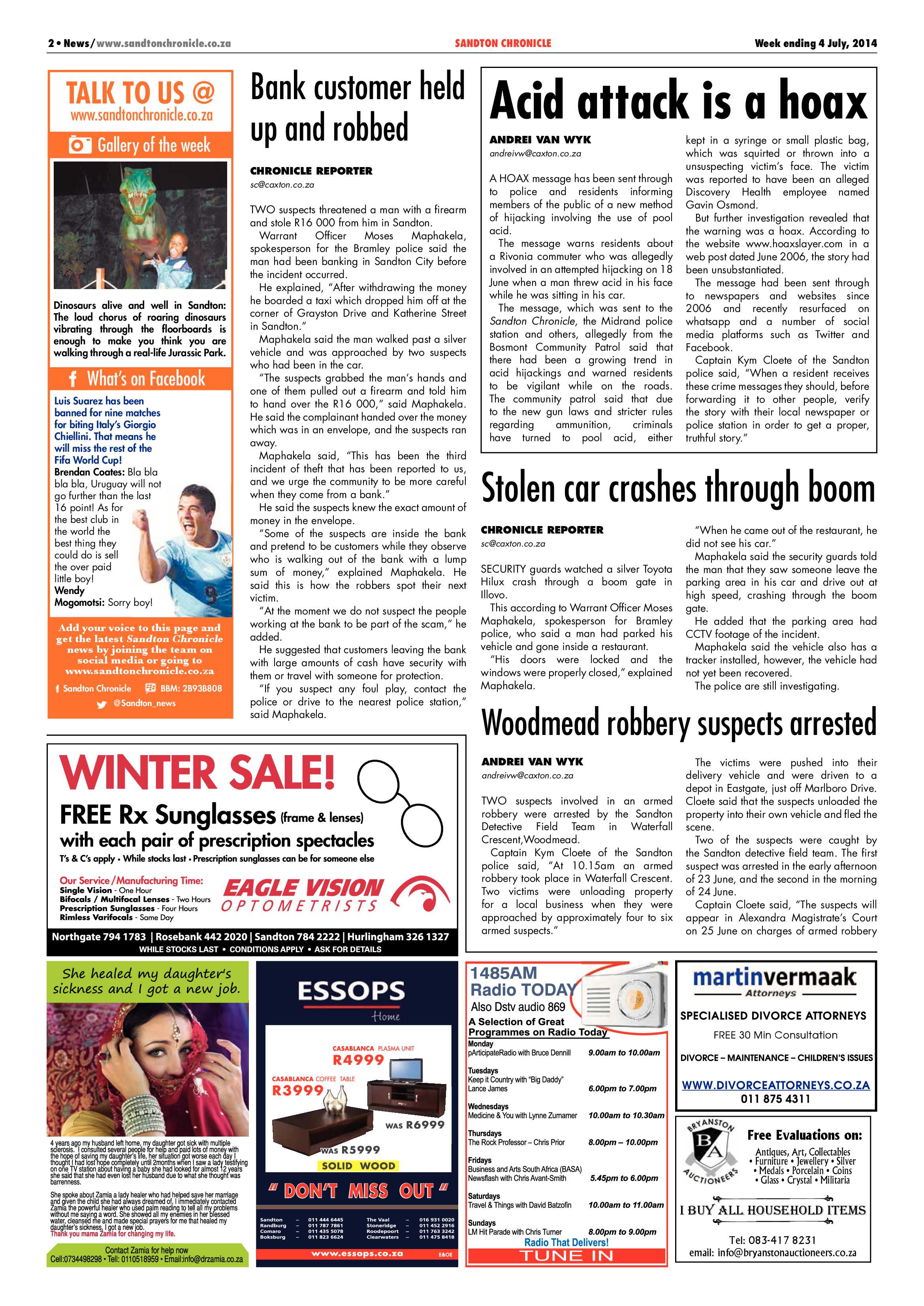 Sandton Chronicle 04 July 2014 page 2