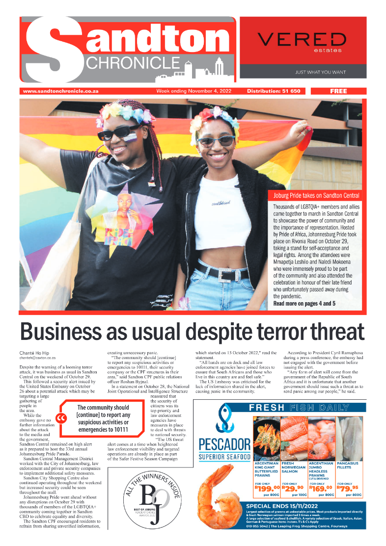Sandton Chronicle 04 November 2022 page 1