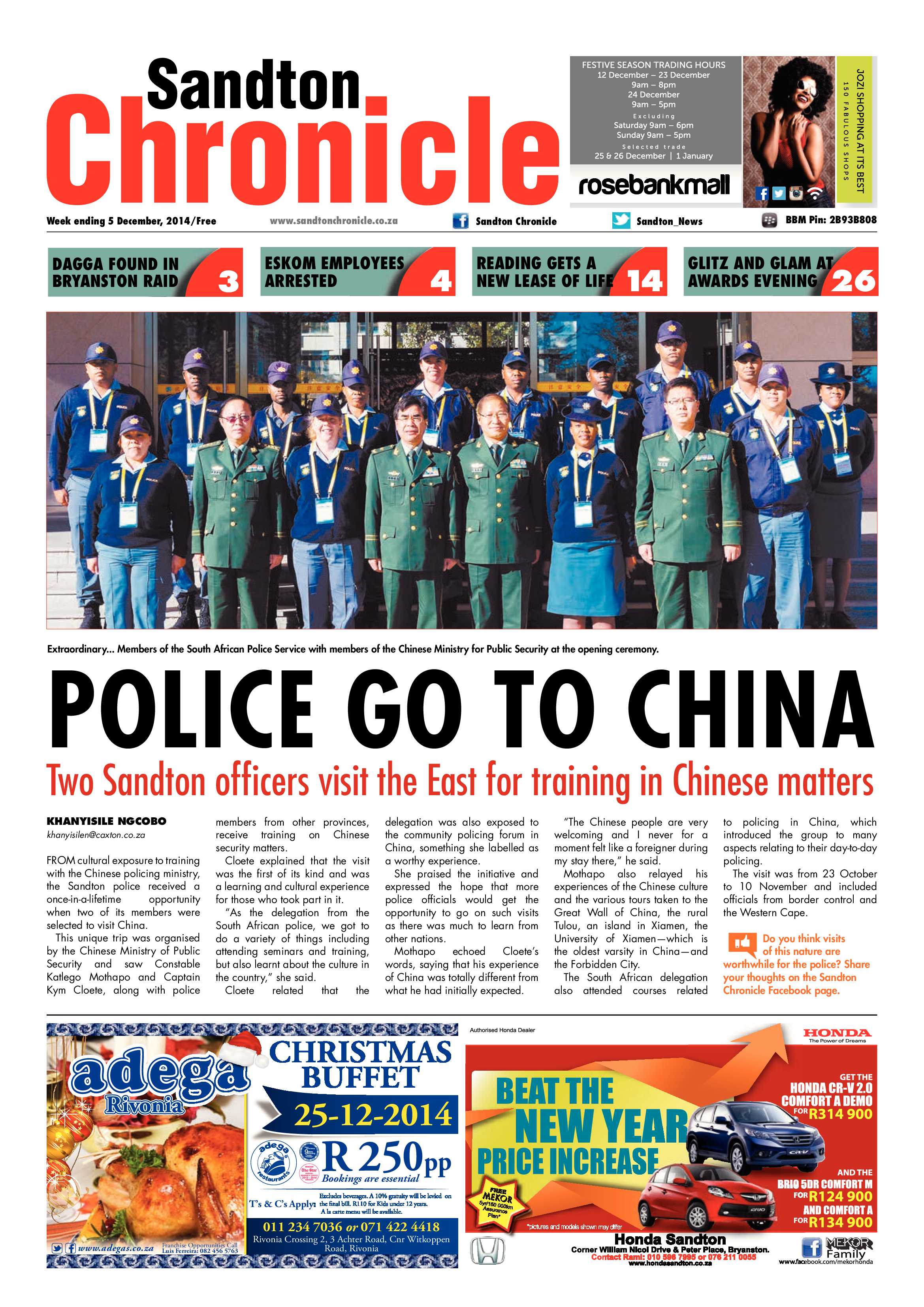 Sandton Chronicle 05 December 2014 page 1
