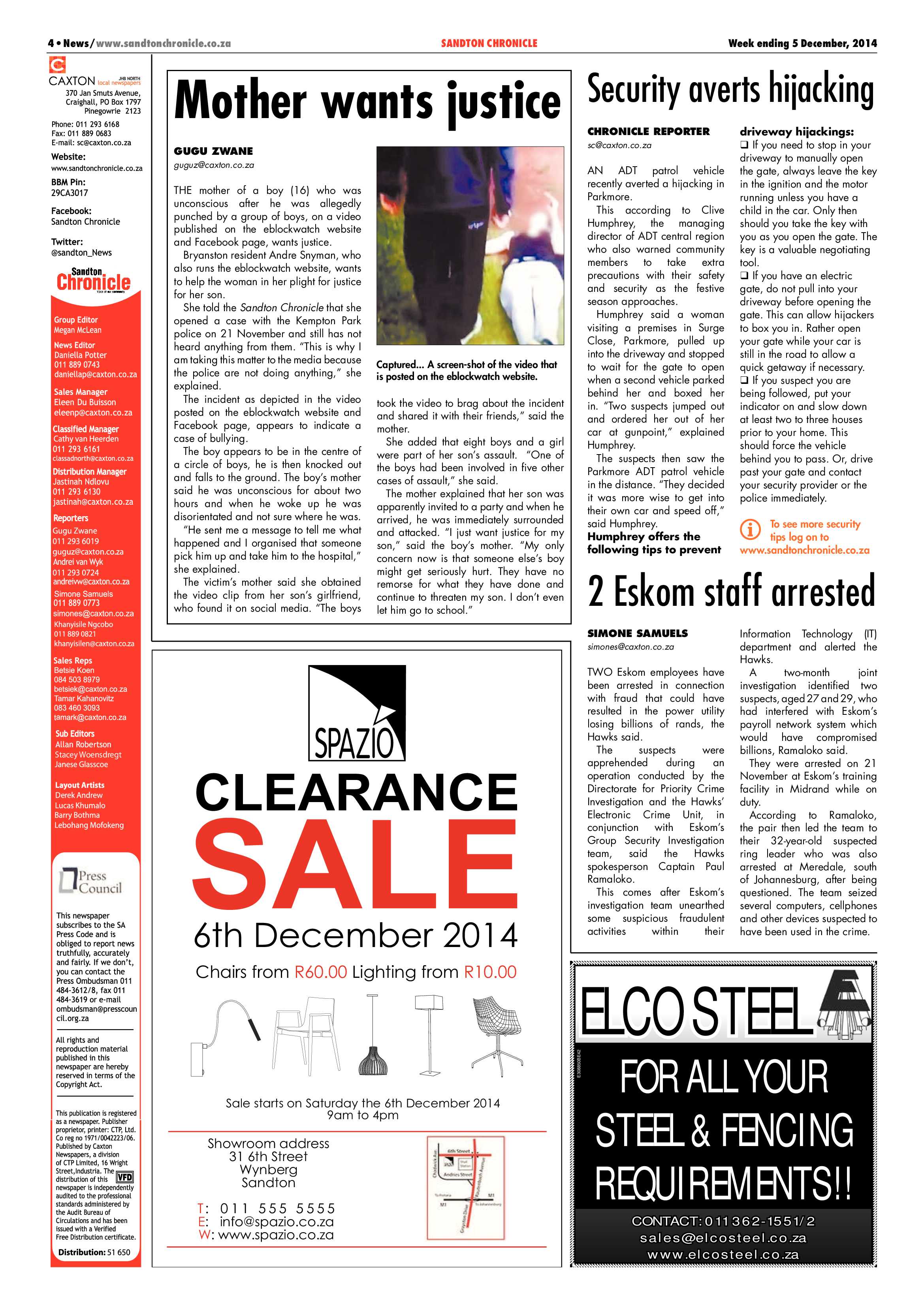 Sandton Chronicle 05 December 2014 page 4