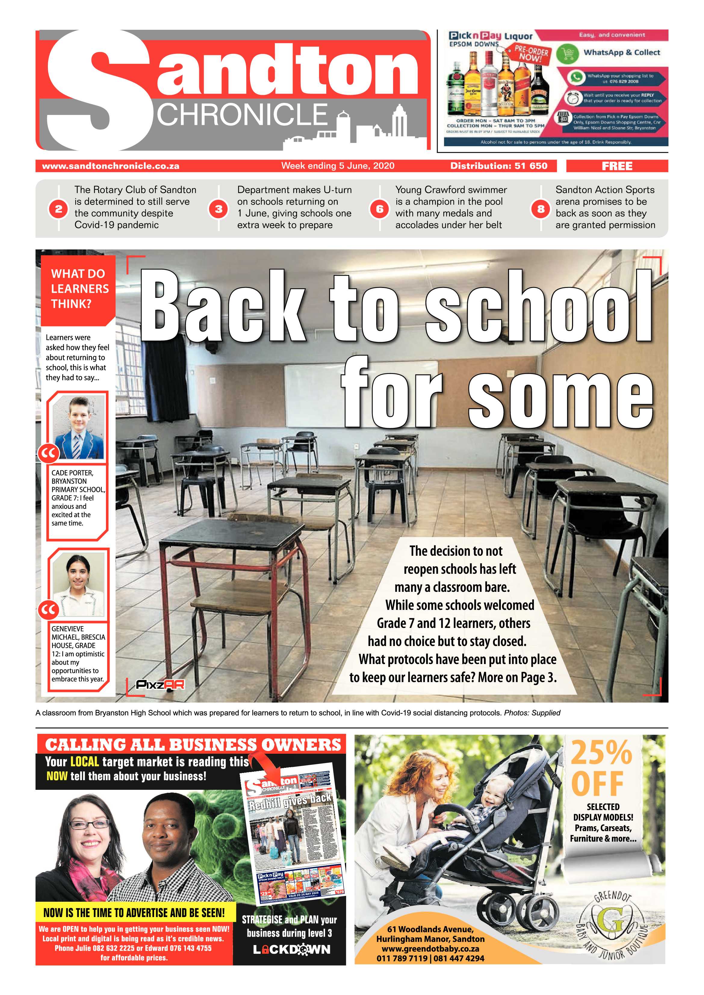 Sandton Chronicle 05 June 2020 page 1